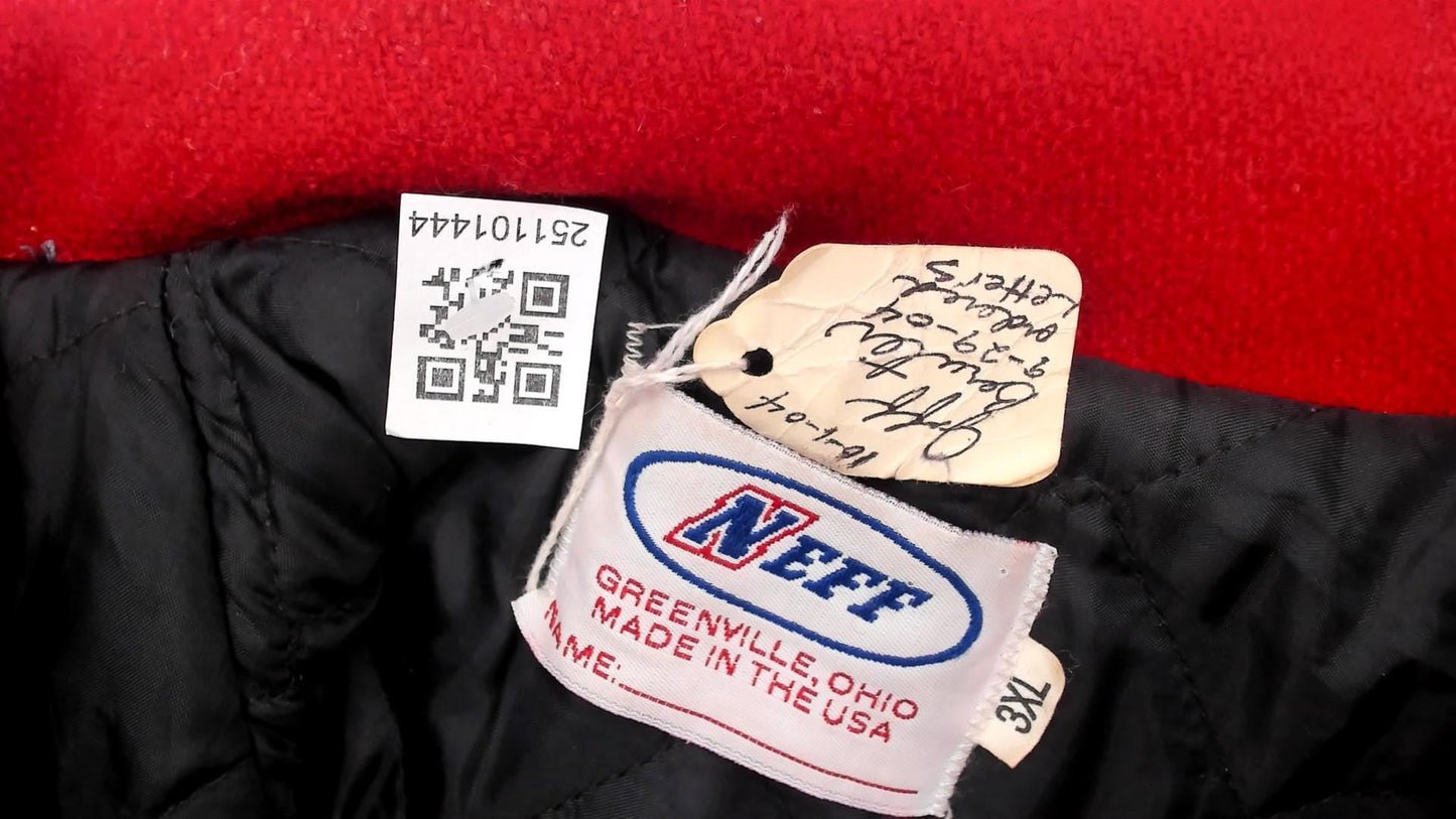 Y2K Neff Red Wool Varsity Jacket Leather Sleeves Football Patches XXL
