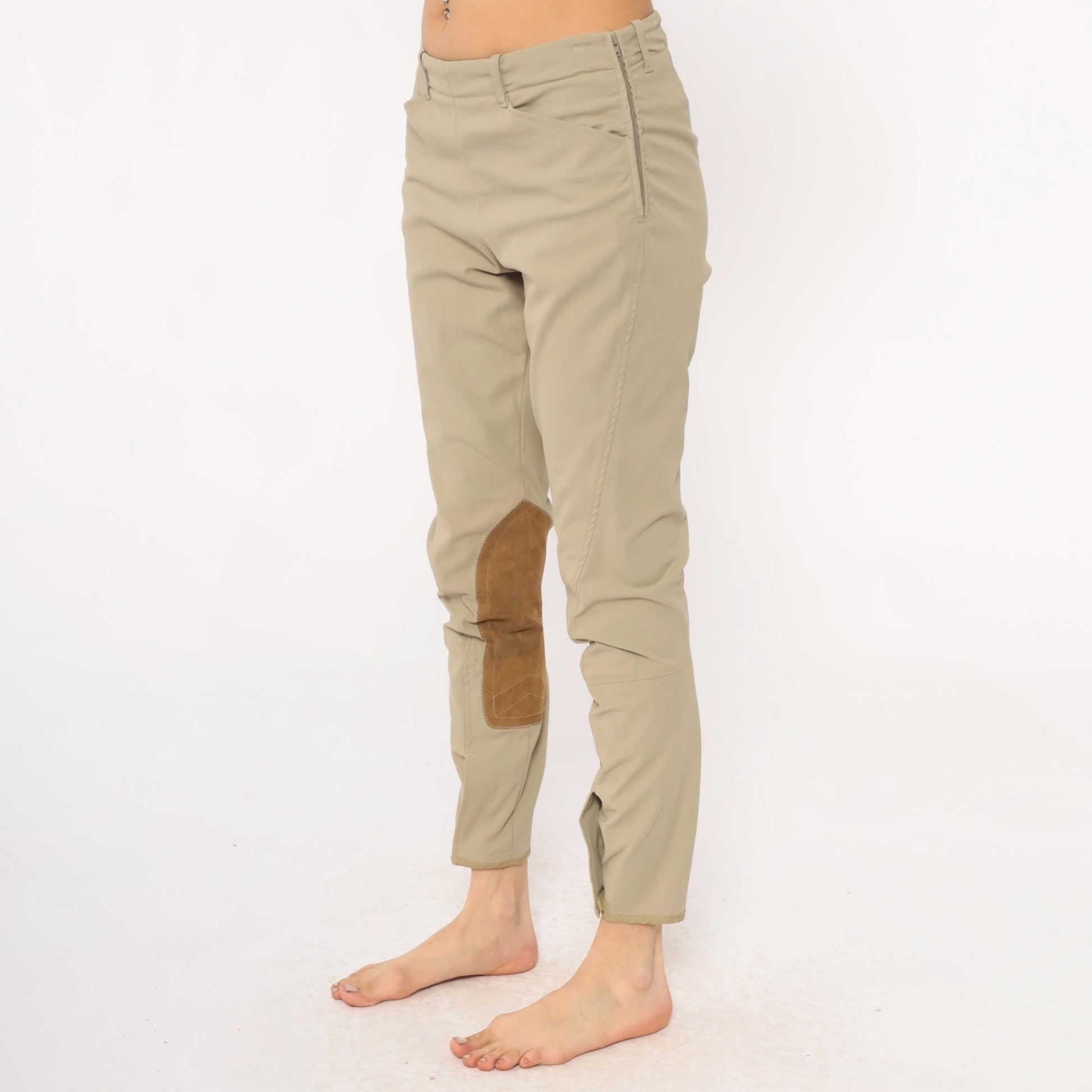 80s Tailored Sportsman Equestrian Riding Breeches Beige Tan Suede Knee Patch Medium