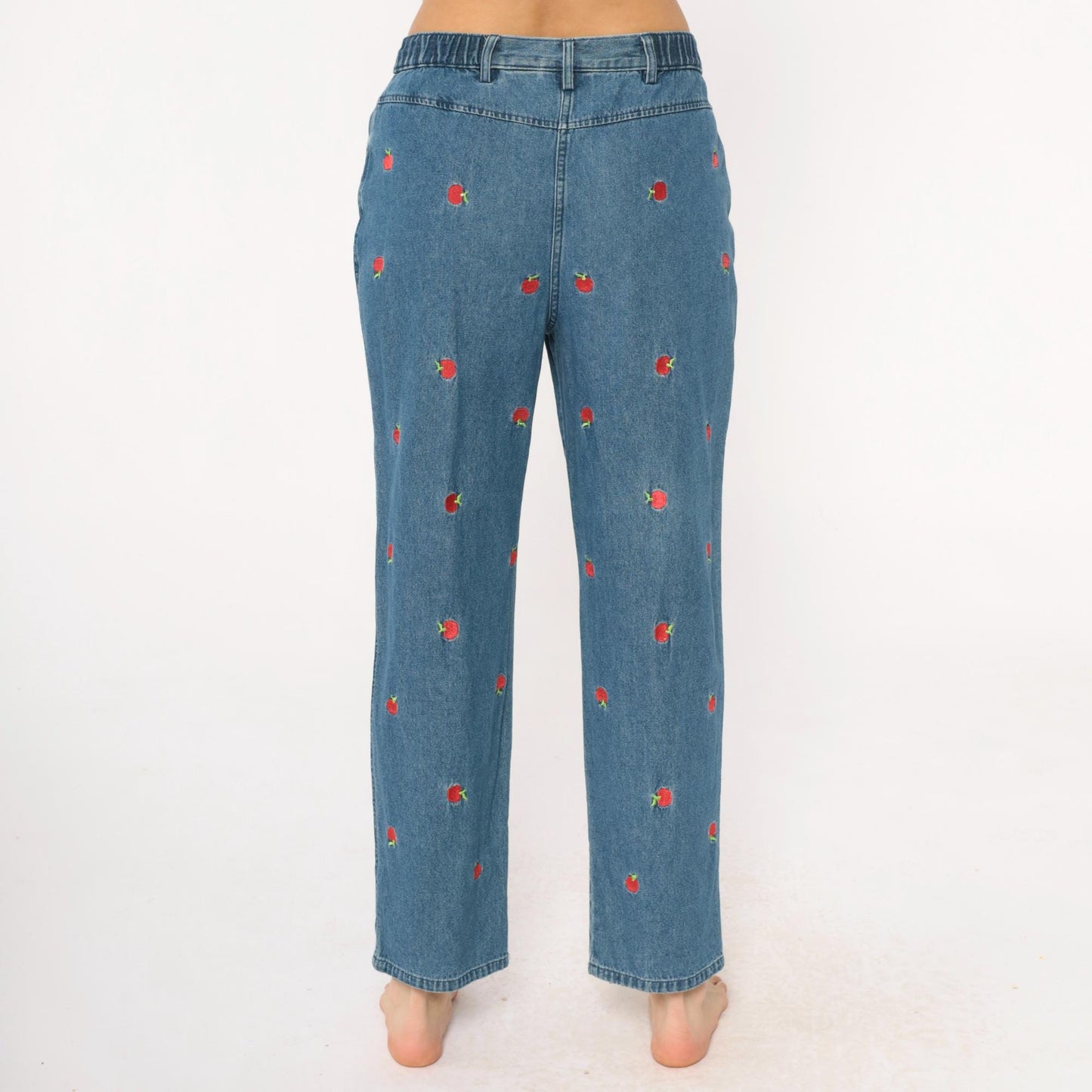 90s Breckenridge Petite Apple Embroidered Jeans Cropped High Waist Blue Small