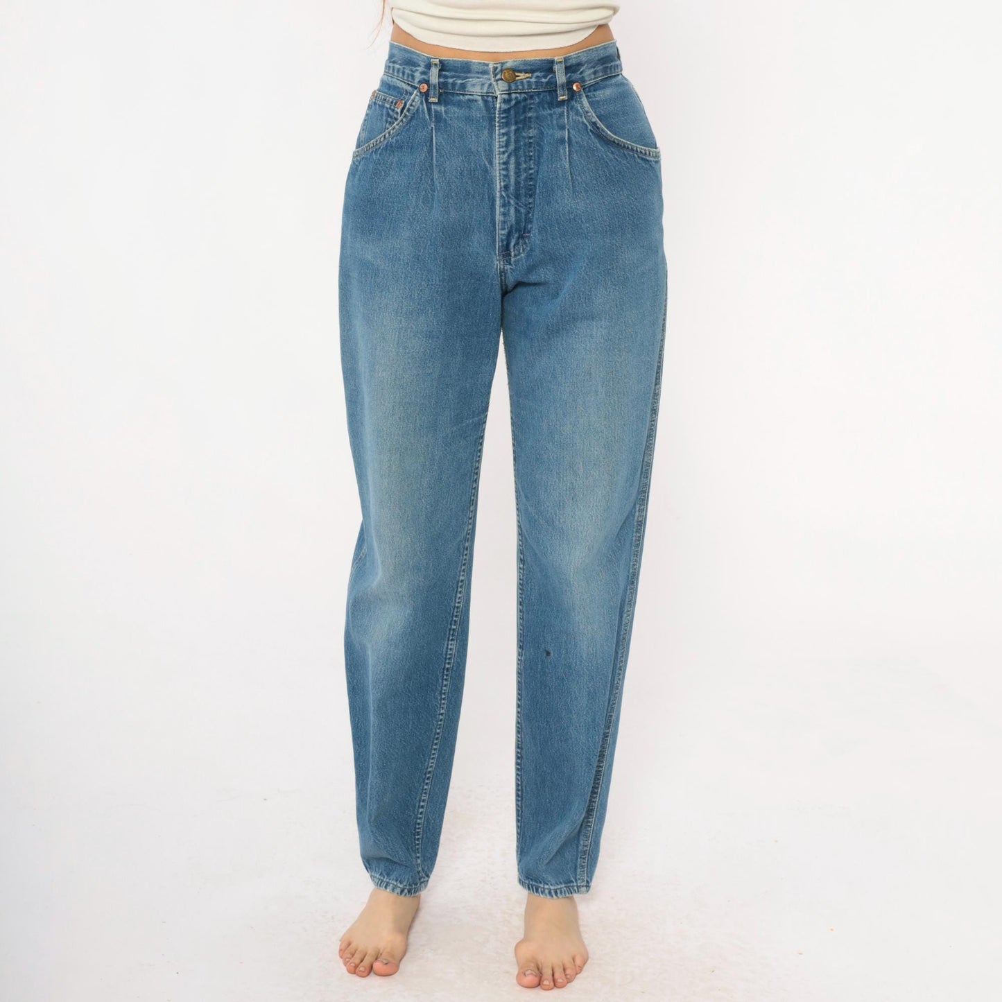 80s Lee High-Waist Denim Jeans Light Blue Tapered Small