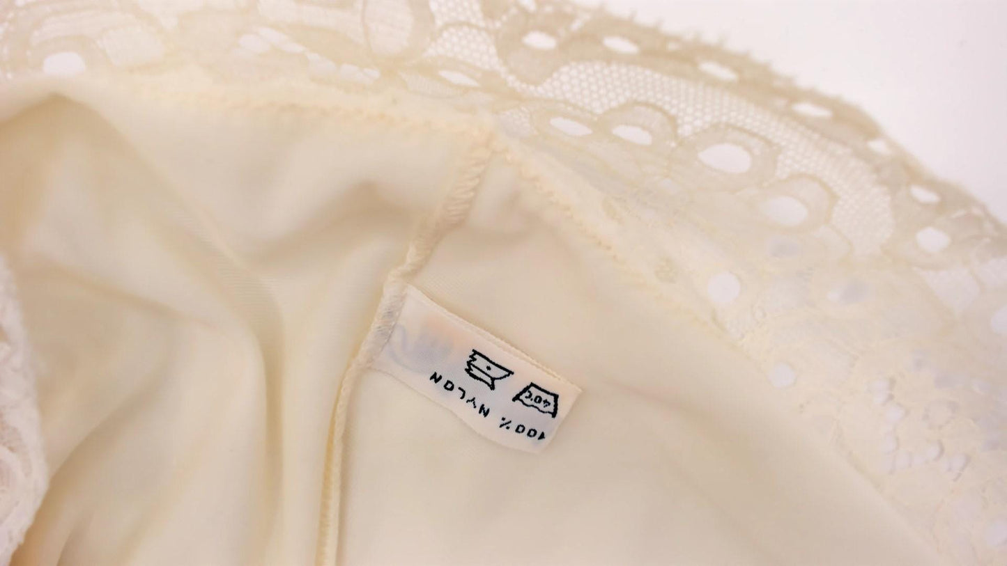 80s Chessier Ivory Slip Dress Eyelet Lace Spaghetti Strap Small