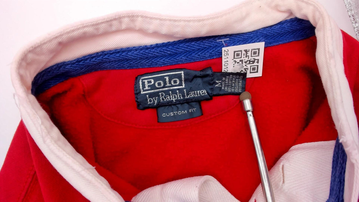 90s Polo Ralph Lauren Red Rugby Shirt White Collar Cotton Medium M