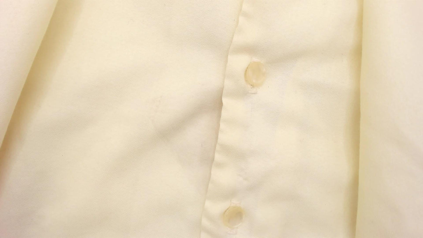 70s Ship n Shore Pale Yellow Button-Up Blouse Smocked Sleeve Collared Large
