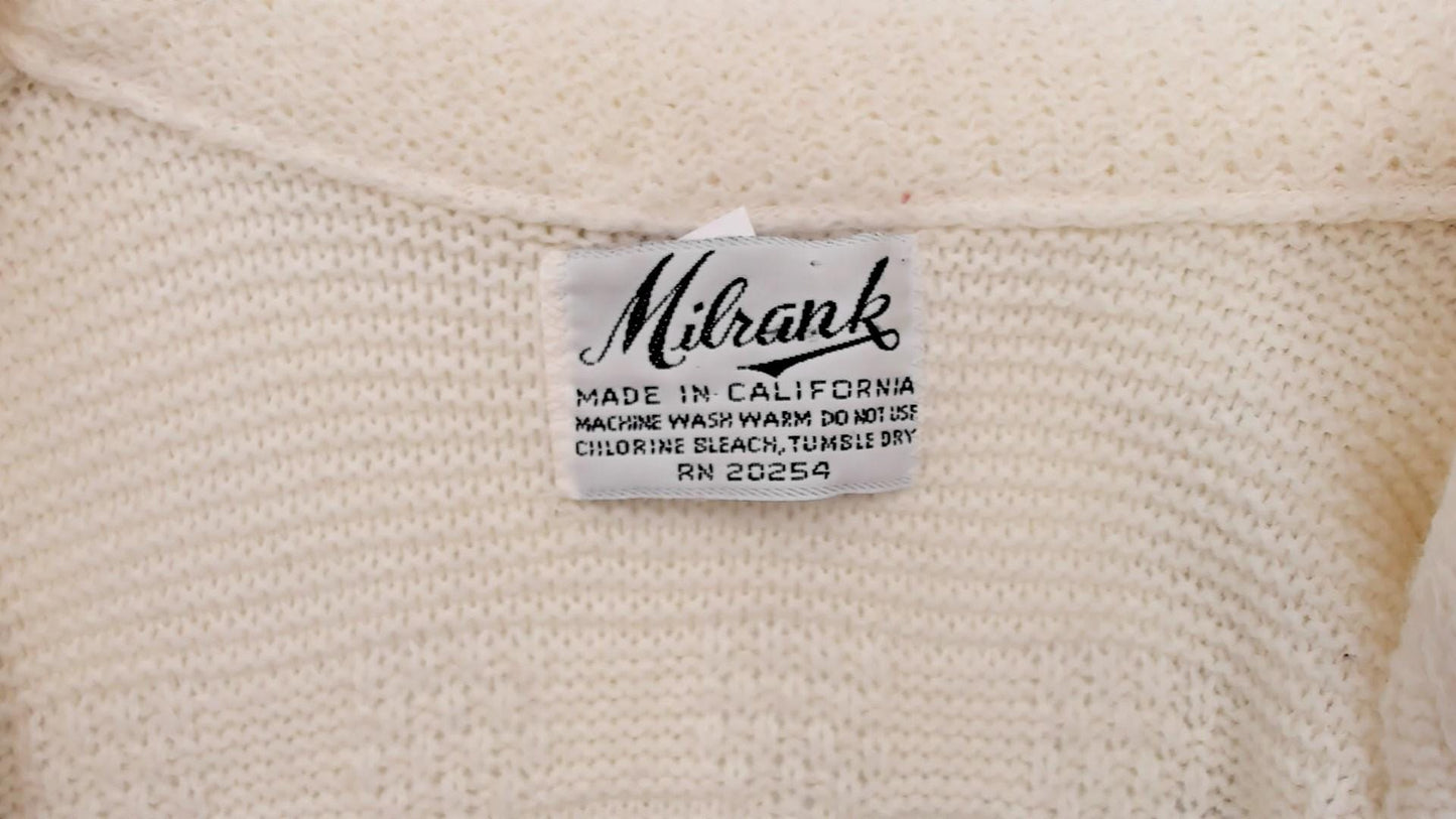 70s Cream Knit Vest Open Front Sleeveless Tank Top Small Medium