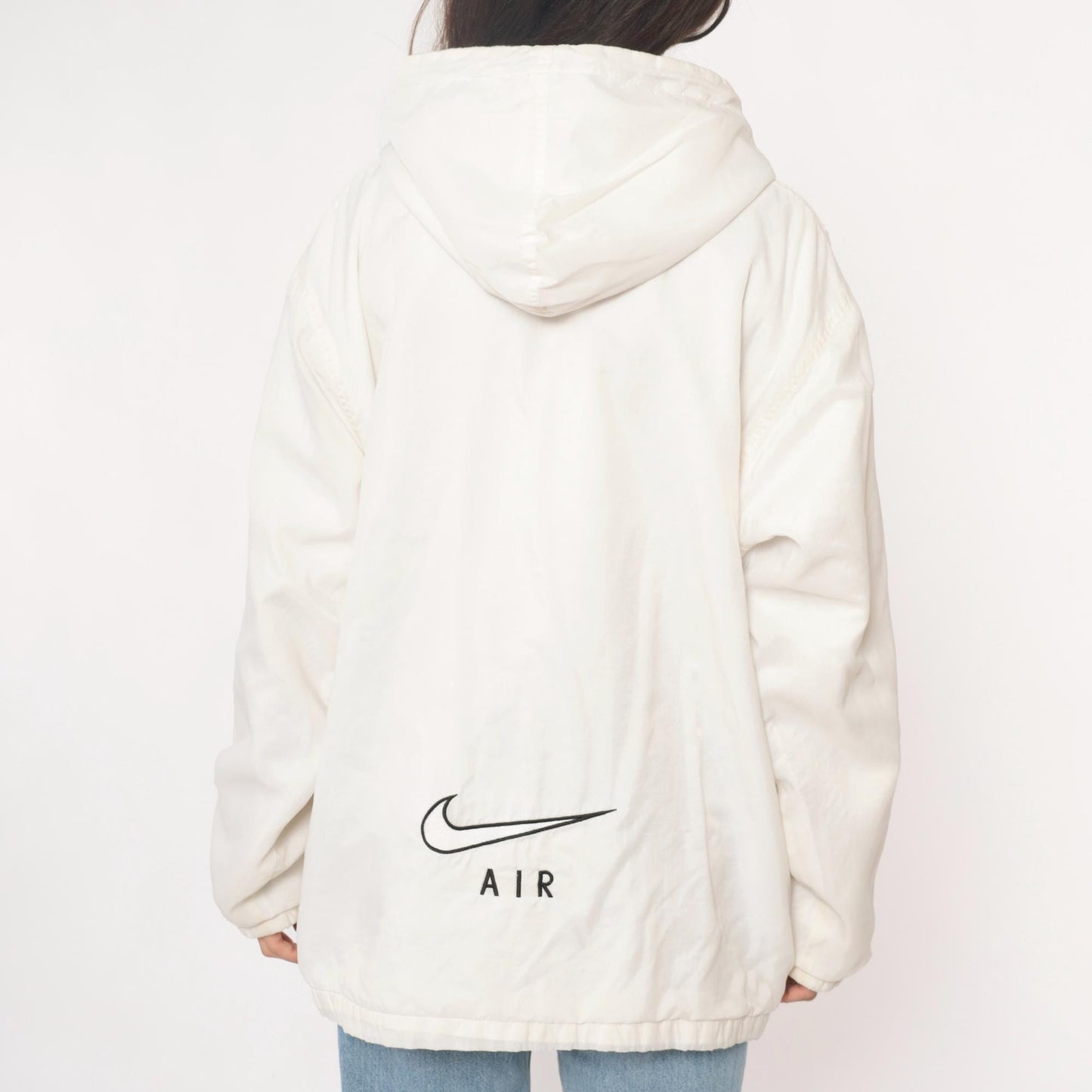 90s Nike Air Windbreaker Hooded Full Zip Jacket White Nylon Large L