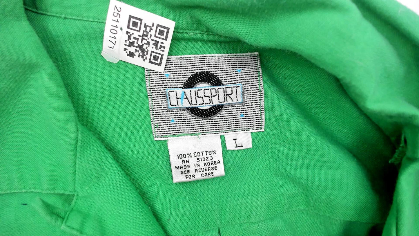 90s Chaus Sport Kelly Green Cotton Button-Up Shirt Large L