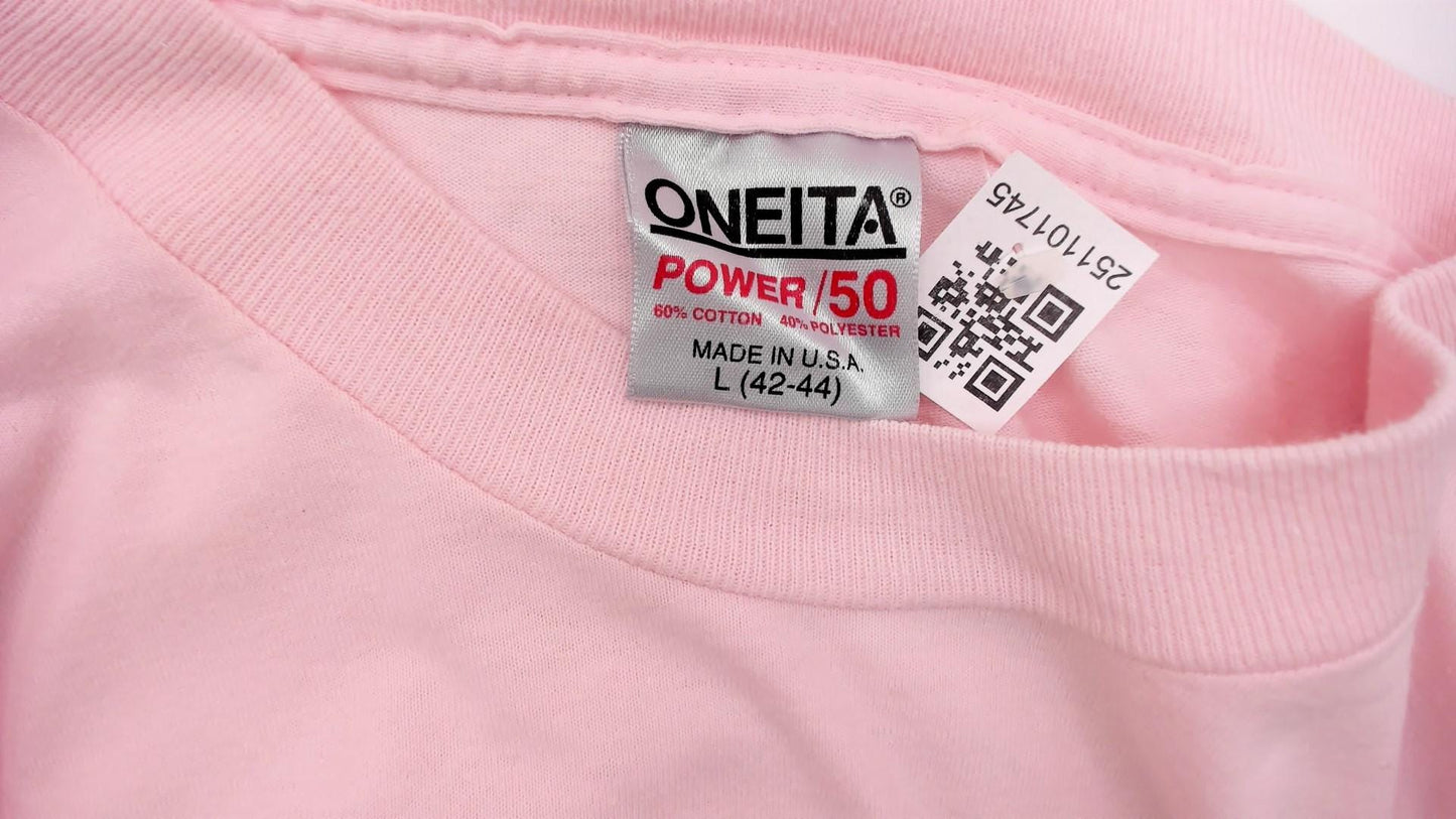 90s Oneita Pink Rhinestone Hat Lady Graphic Tee Large L