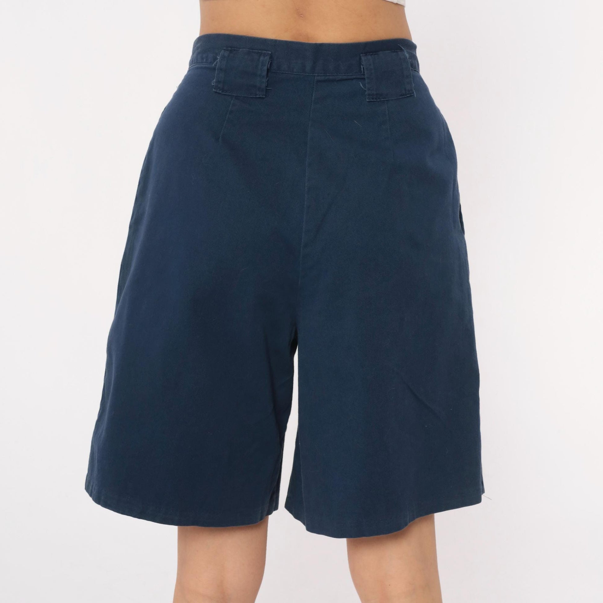 80s Palmetto's Navy Pleated High-Waist Shorts Small S