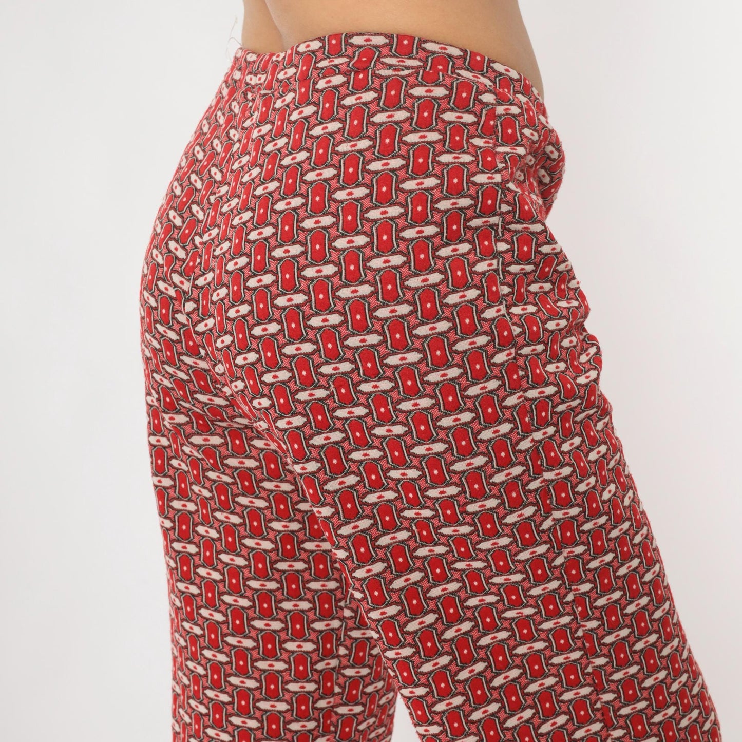 70s Red Lion Geometric Chain Print Straight Leg Trousers Burgundy Medium M
