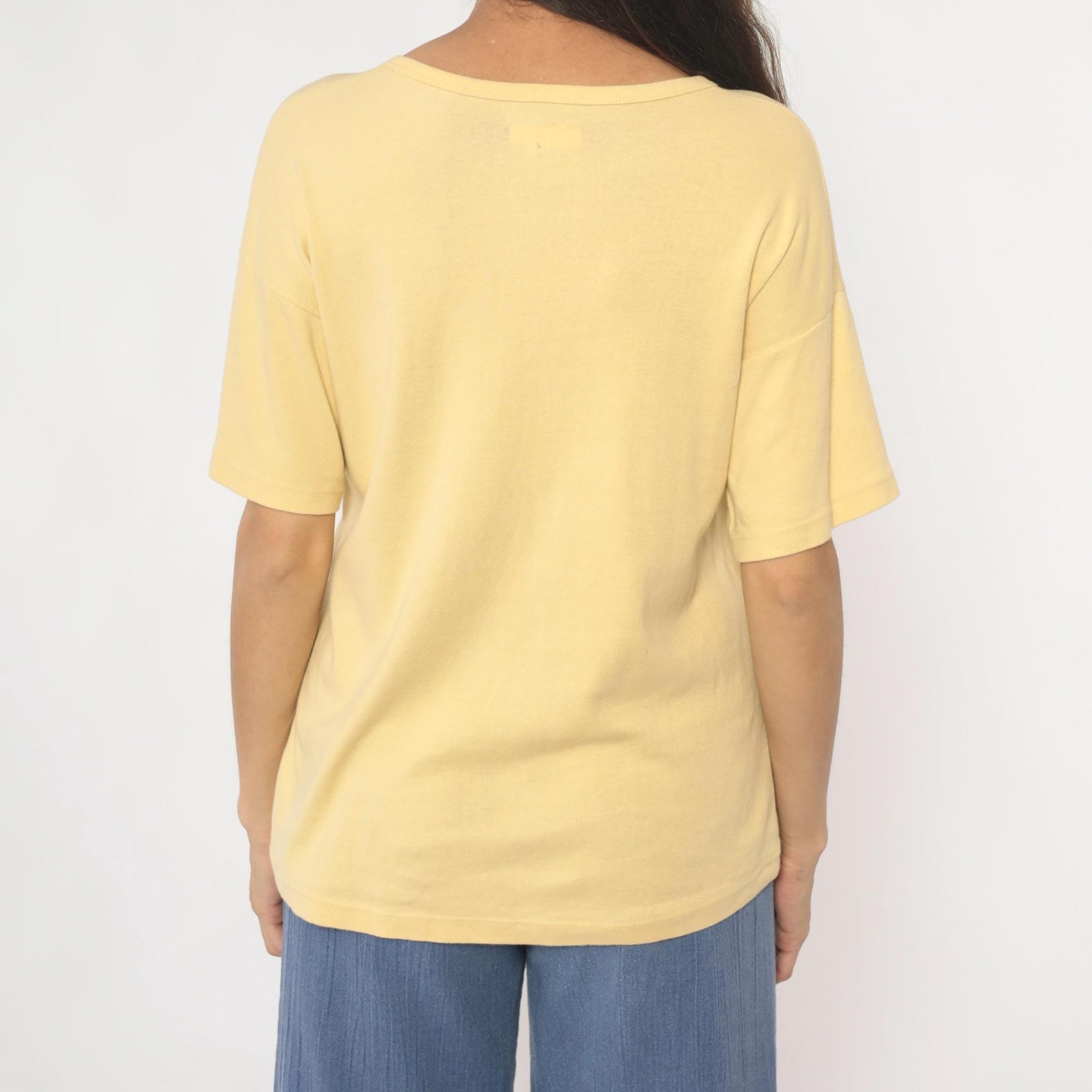 80s Chimpanzee Rehabilitation The Gambia Yellow Cotton V-Neck Tee Large L
