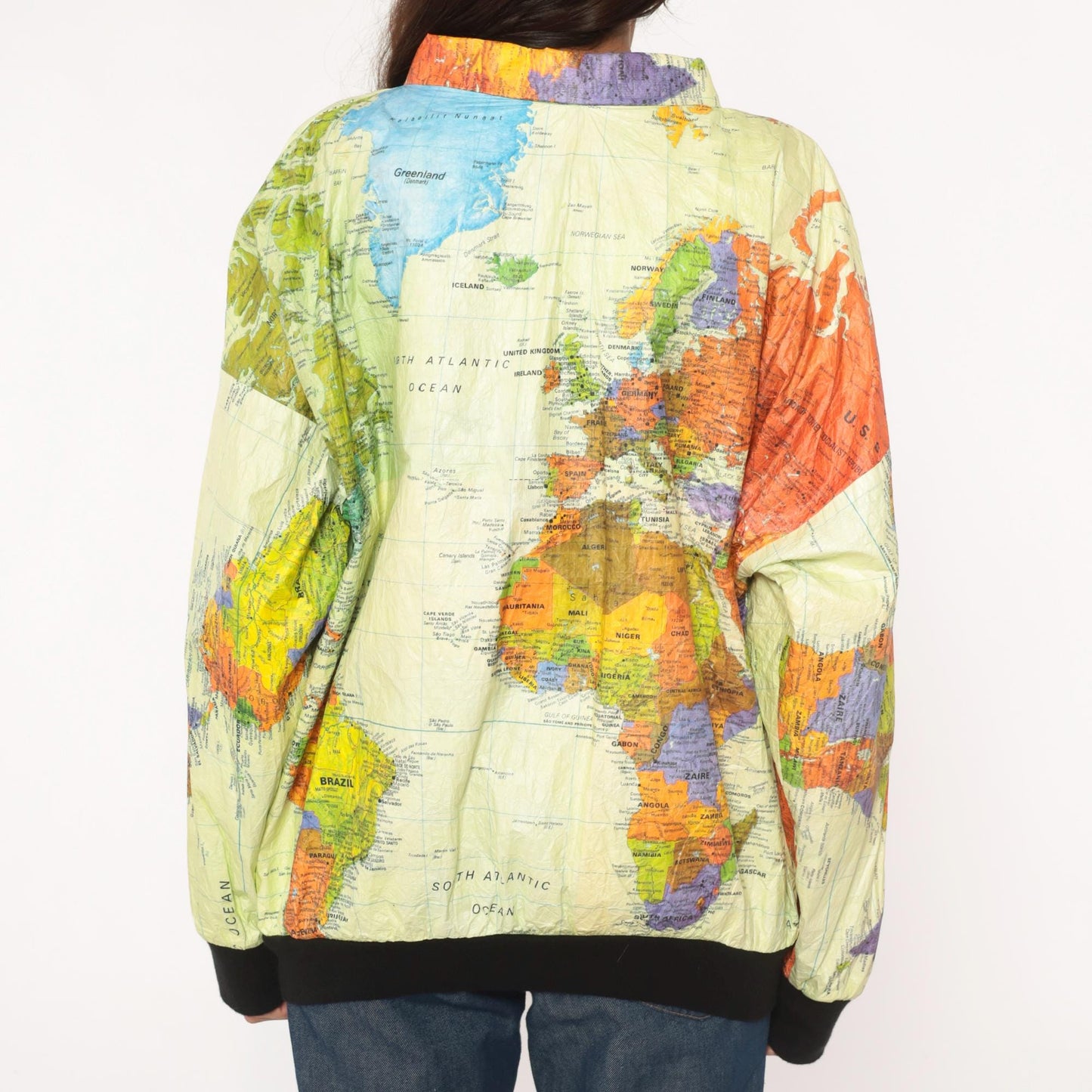 90s Admiral Ty World Map Windbreaker Jacket Tyvek Zip Multicolor Continents Extra Large XL