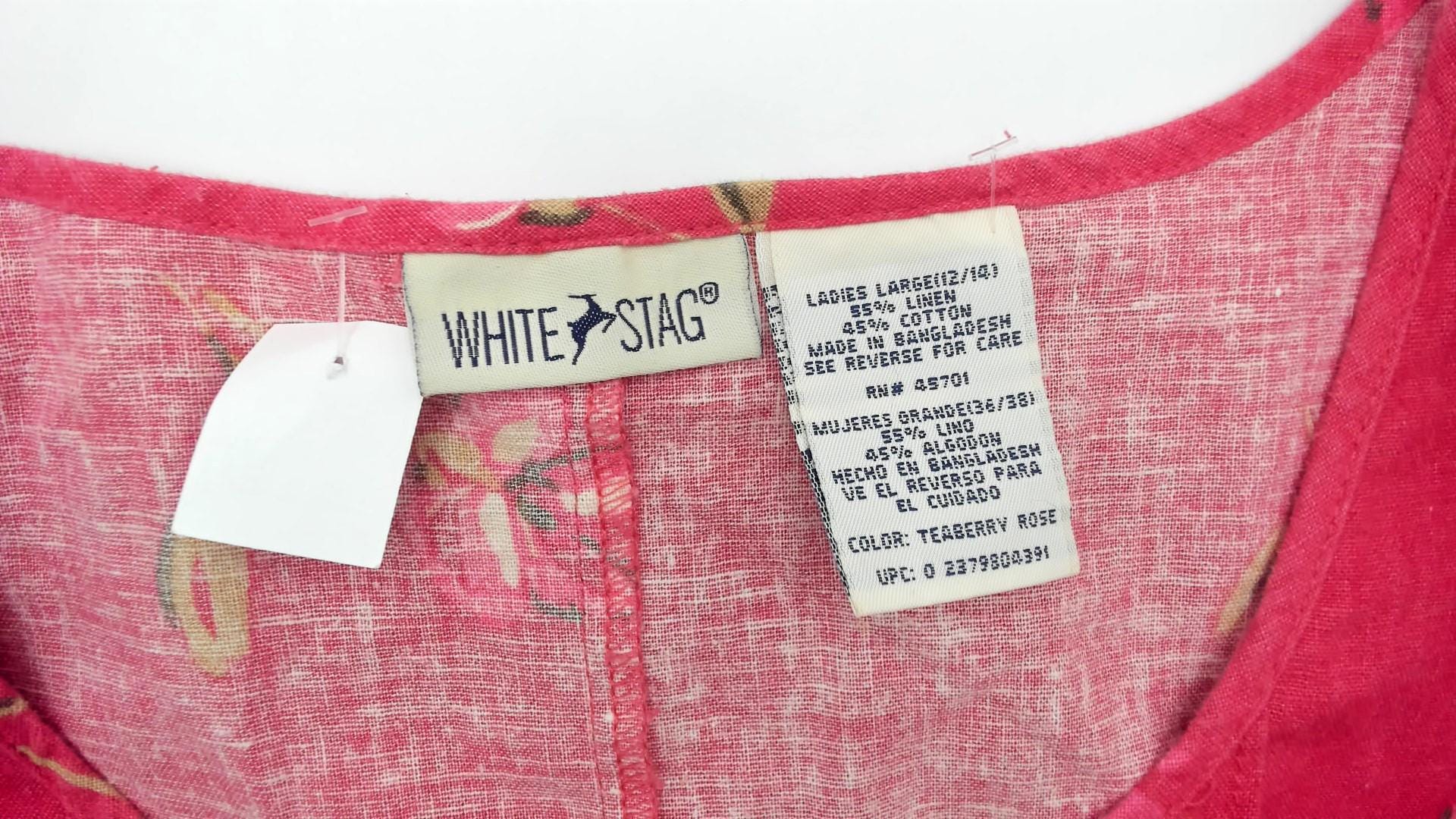 90s White Stag Floral Maxi Dress Pink Linen Cotton Blend Pintuck Medium M