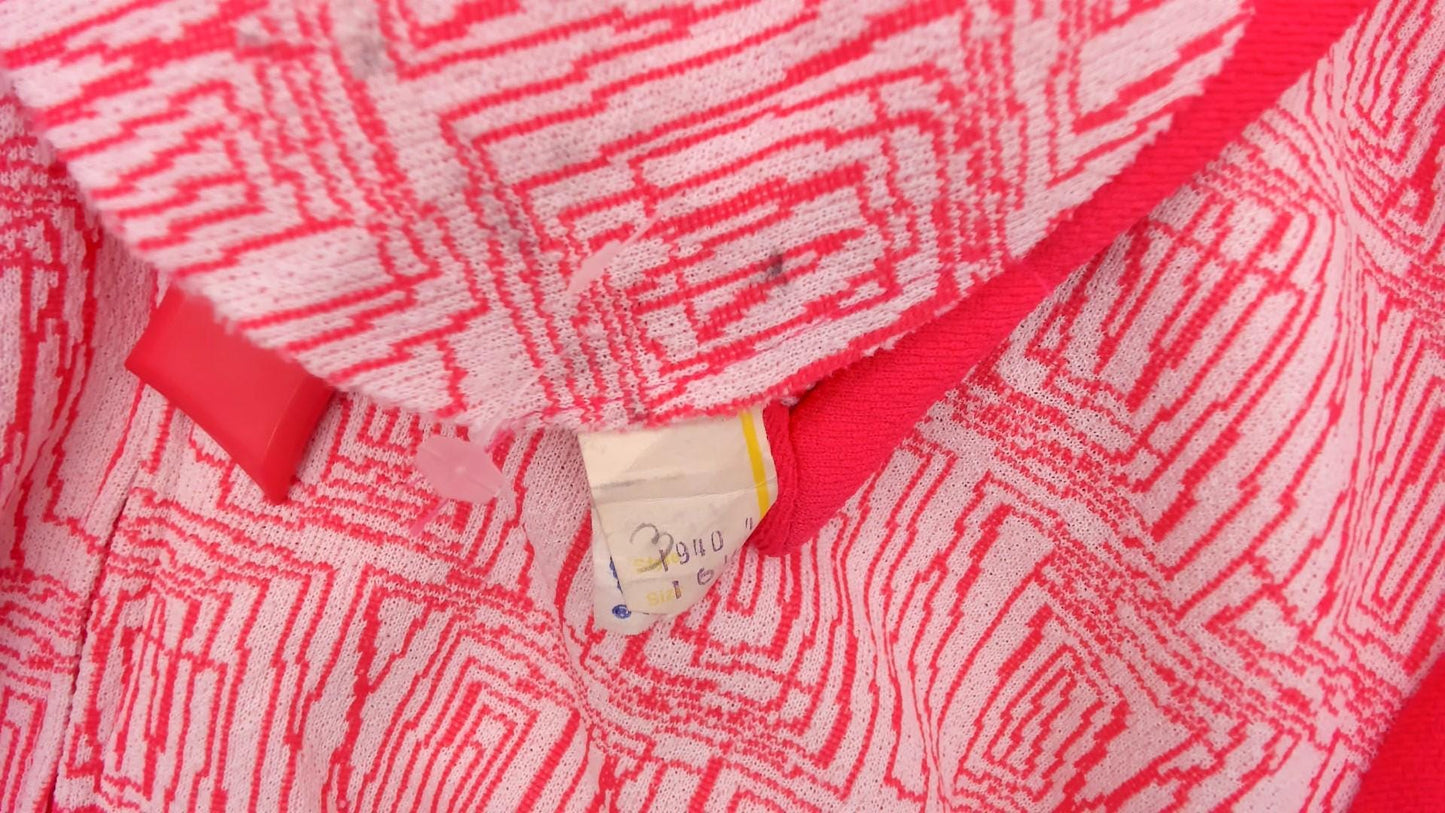 60s Pink Mod Mini Dress White Geometric Collared Zip Front Medium