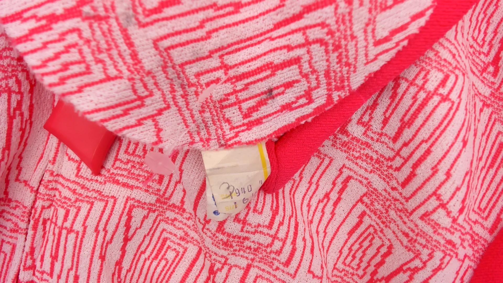 60s Pink Mod Mini Dress White Geometric Collared Zip Front Medium