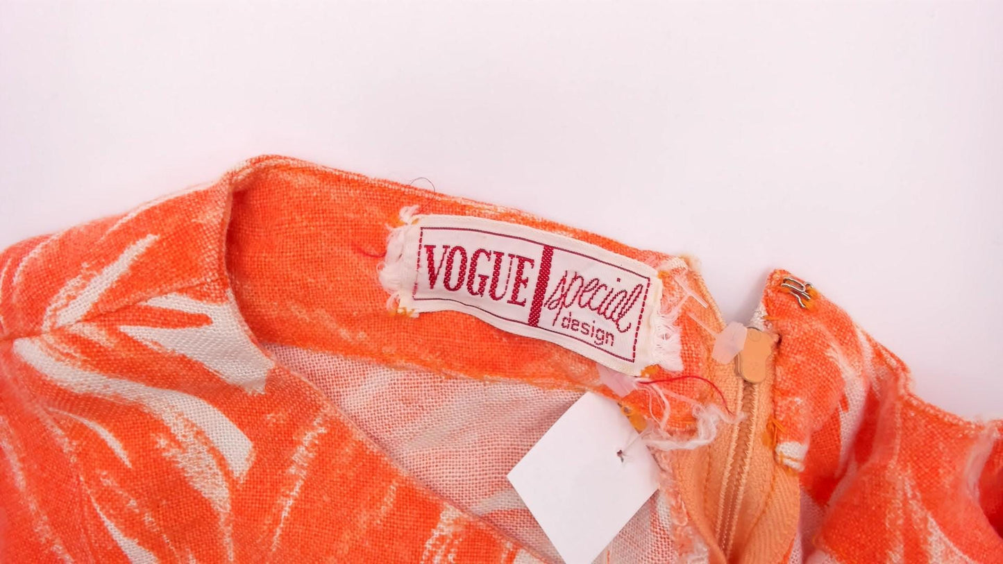 60s Mod Shift Dress Orange White Swirl Print Vogue Special Small