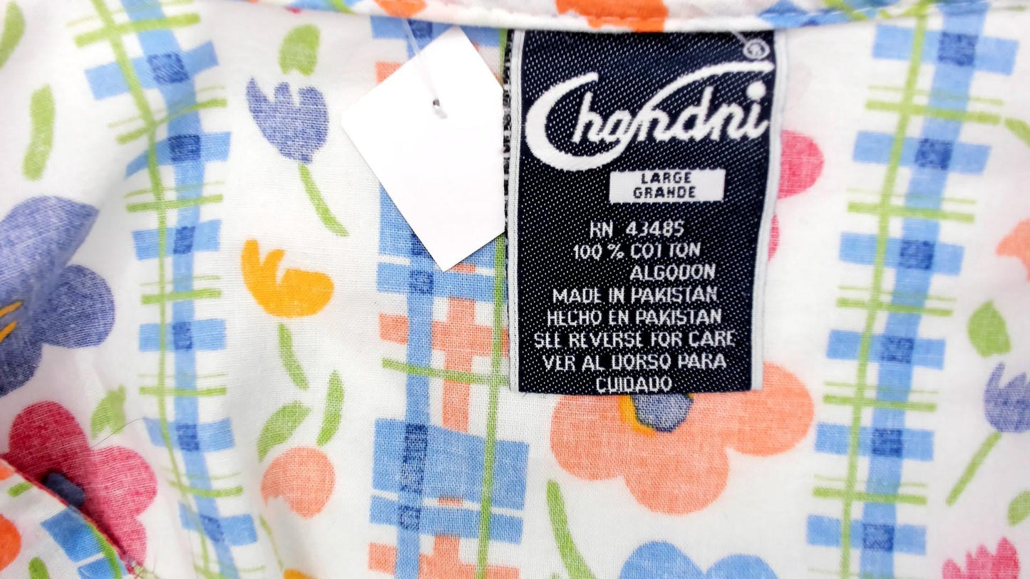 80s Chandni Floral Maxi Dress Button Front Drop Waist Multicolor Large L