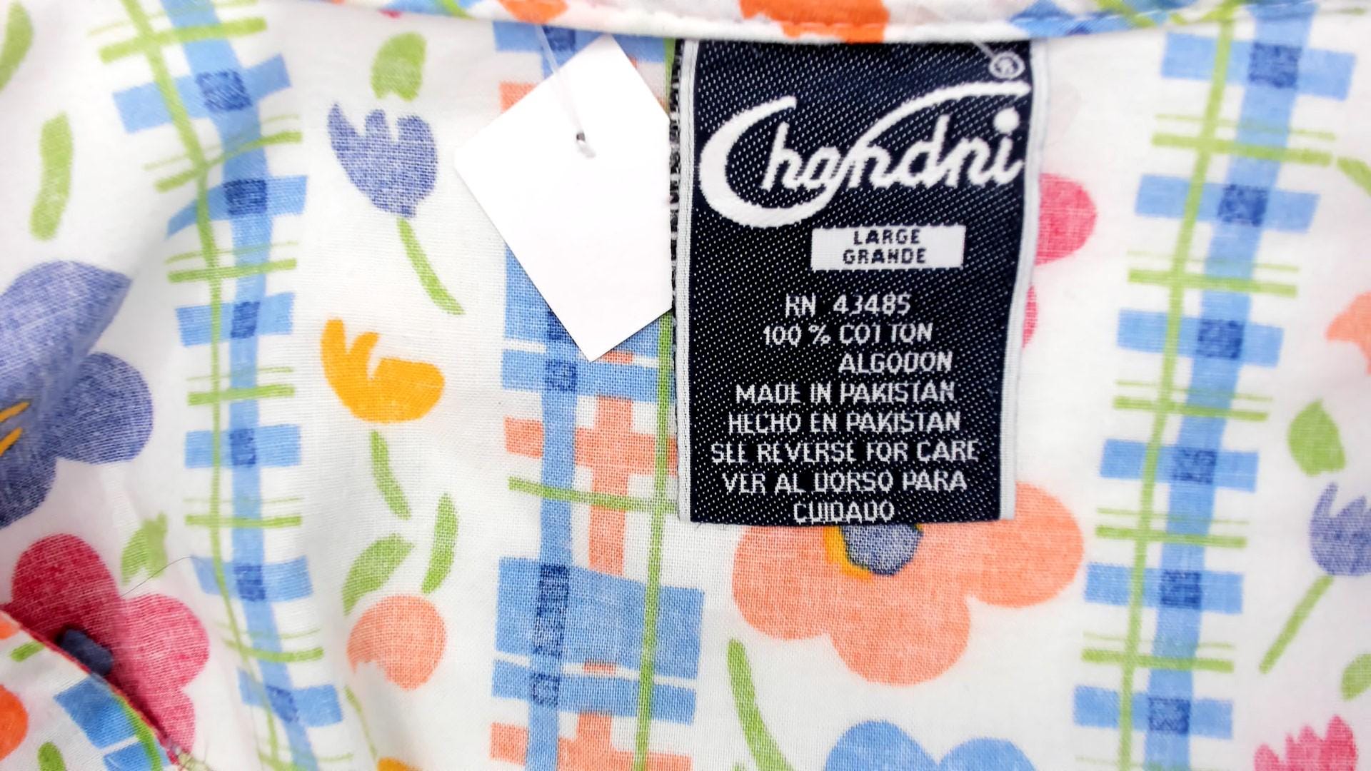 80s Chandni Floral Maxi Dress Button Front Drop Waist Multicolor Large L