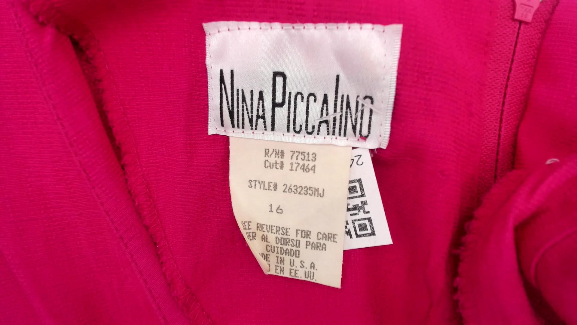90s Nina Piccalino Hot Pink Maxi Dress V-Neck Button Front Large L