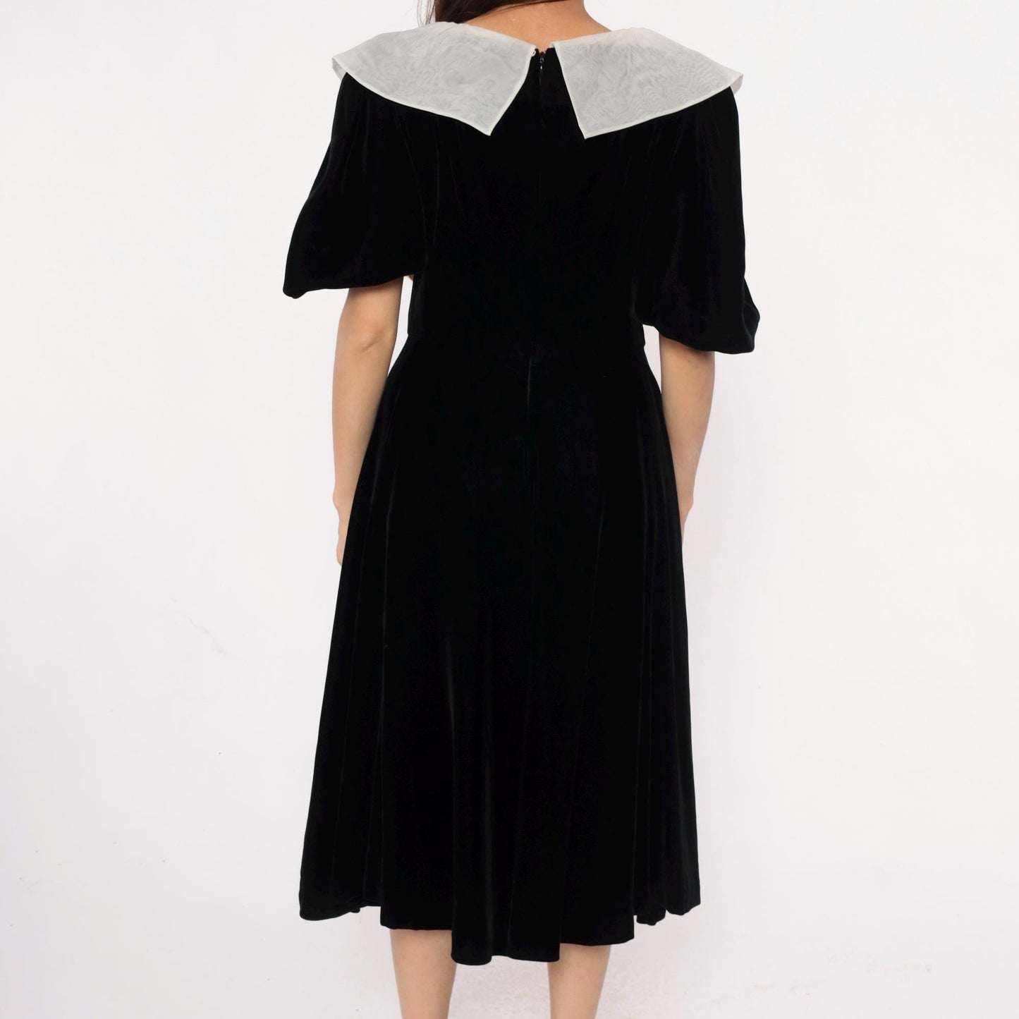 Y2K Yuki Torii Black Velvet Midi Dress White Peter Pan Collar Medium M