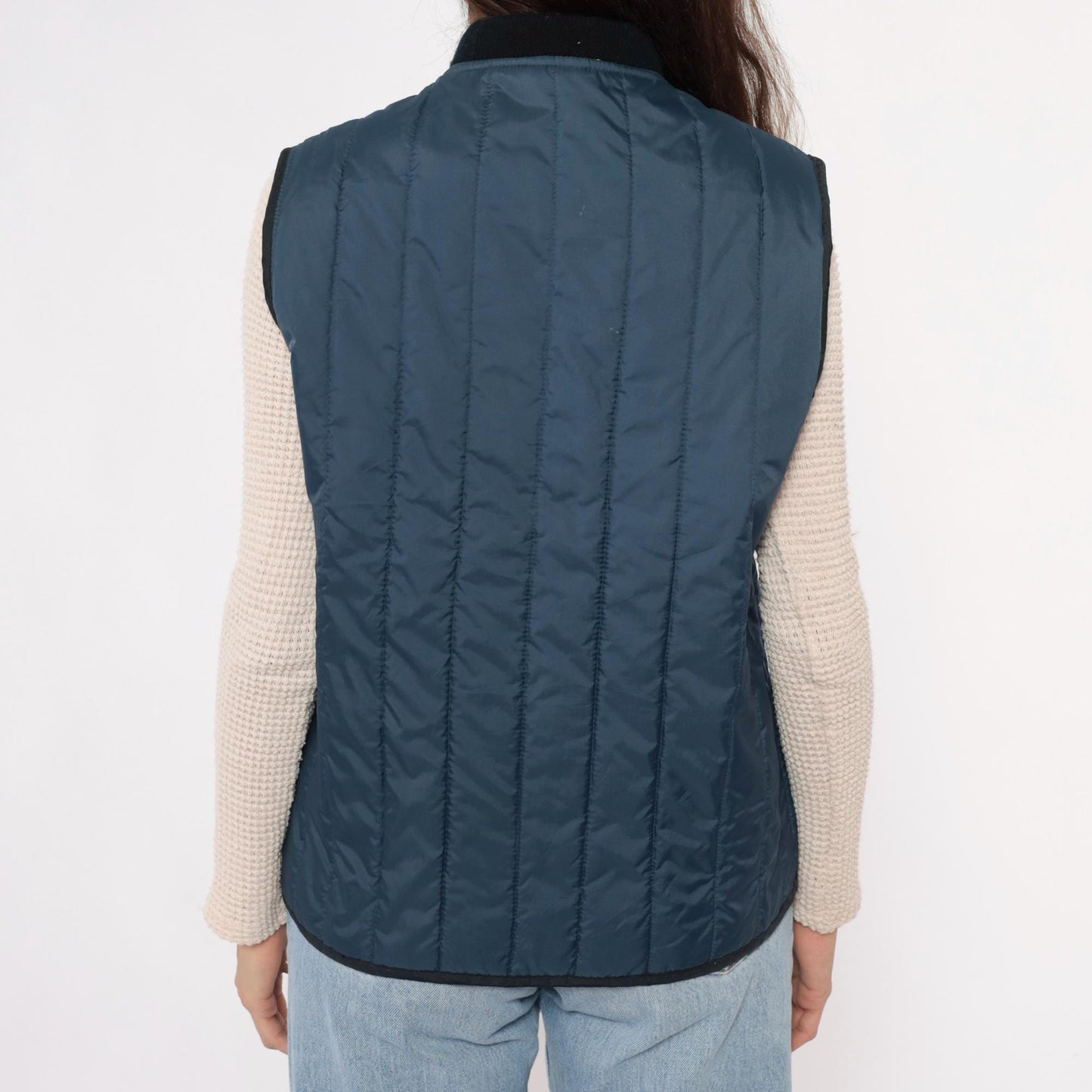 80s Sears Navy Quilted Vest Zip Front Puffer Sleeveless Medium
