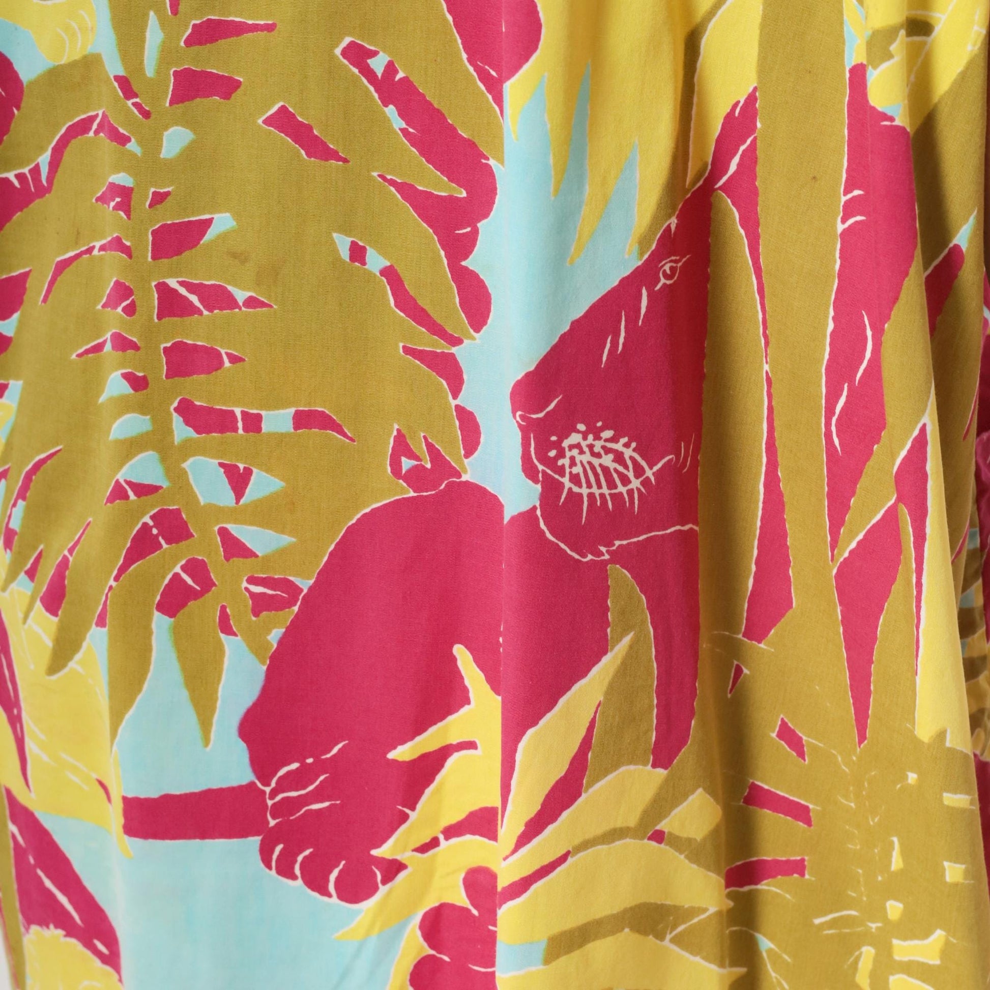 80s Lion Jungle Tropical Kimono Robe Knee Length Cotton Small Medium