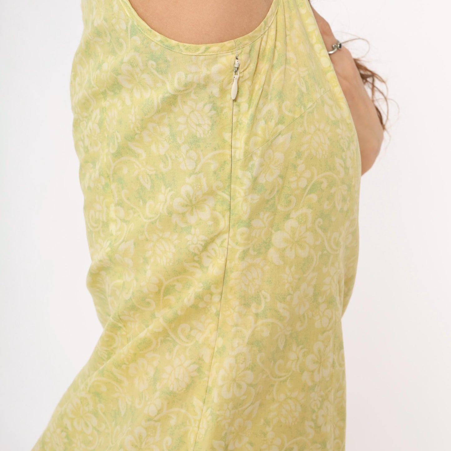 Y2K Yellow Floral Damask Knee-Length Shift Dress Collared Small