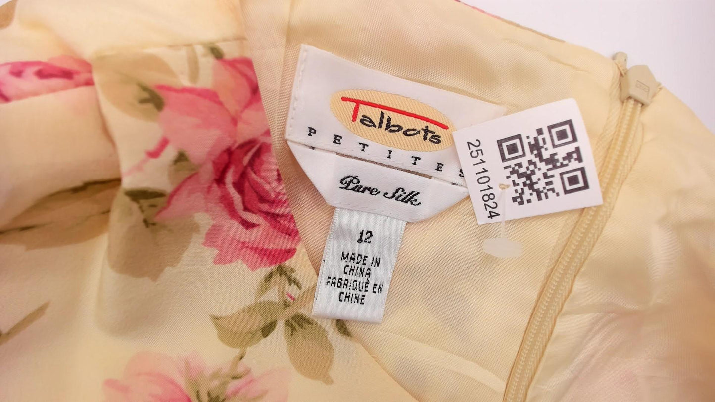 90s Silk Maxi Dress Yellow Floral Rose Print Shift Sleeveless Large L