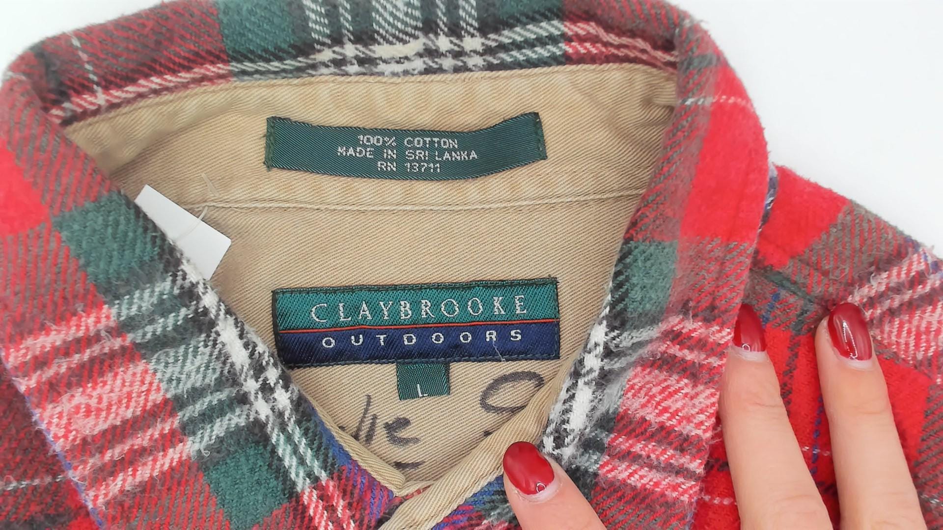 90s Claybrooke Outdoors Flannel Shirt Red Tartan Plaid Cotton Button Down Large