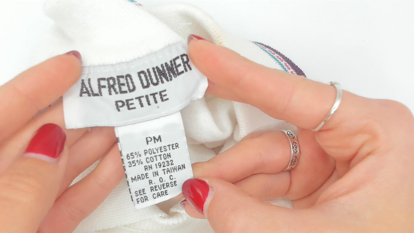 Alfred Dunner 80s Embroidered Polo Shirt Hot Air Balloon Bicycle White Petite Medium
