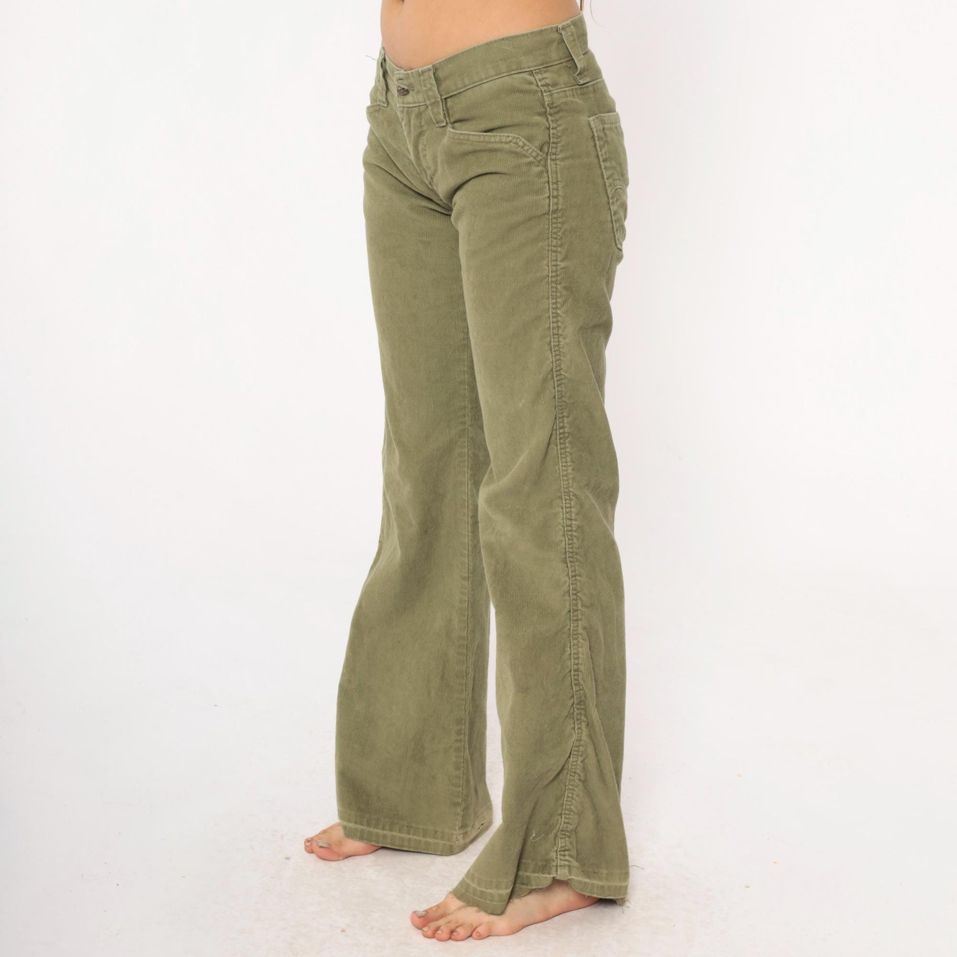 Levi's Y2K Olive Green Corduroy Bootcut Pants Low Rise Flare Leg XS