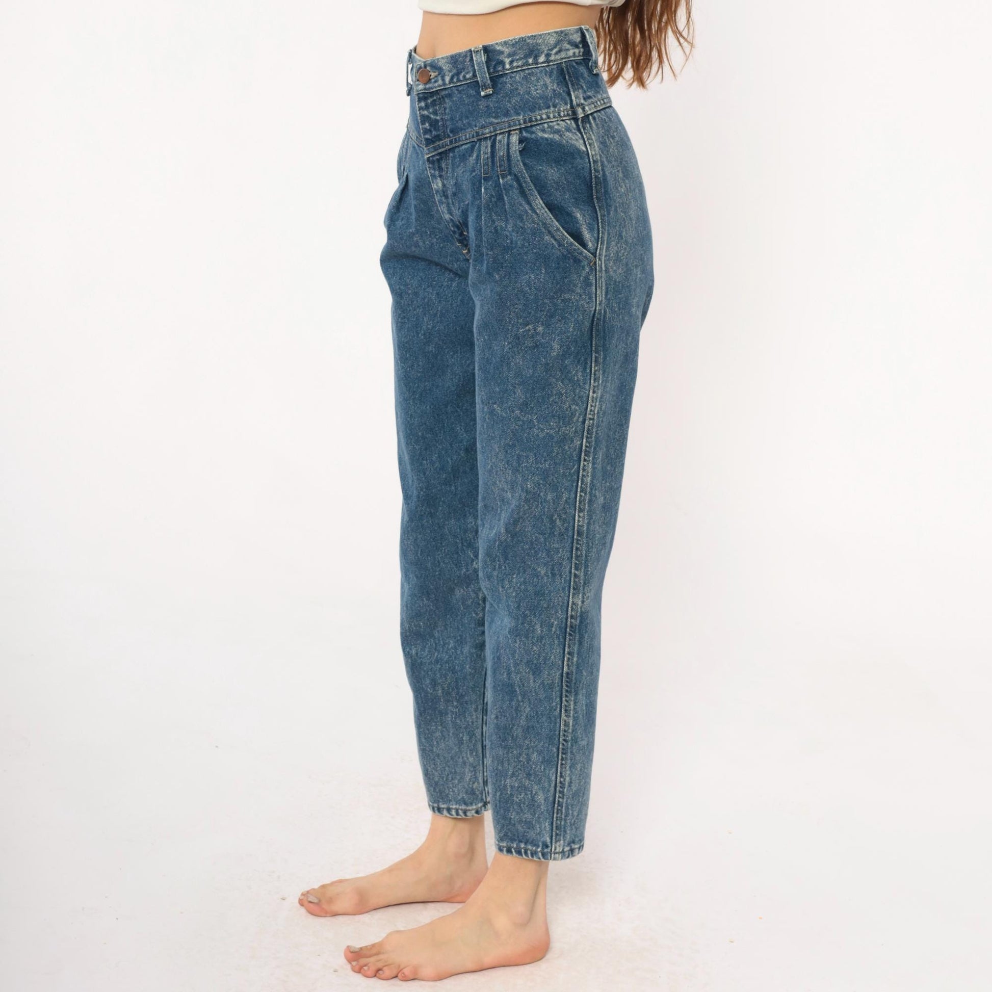 90s Mac Fads High Waist Acid Wash Jeans Pleated Front Tapered Blue Small