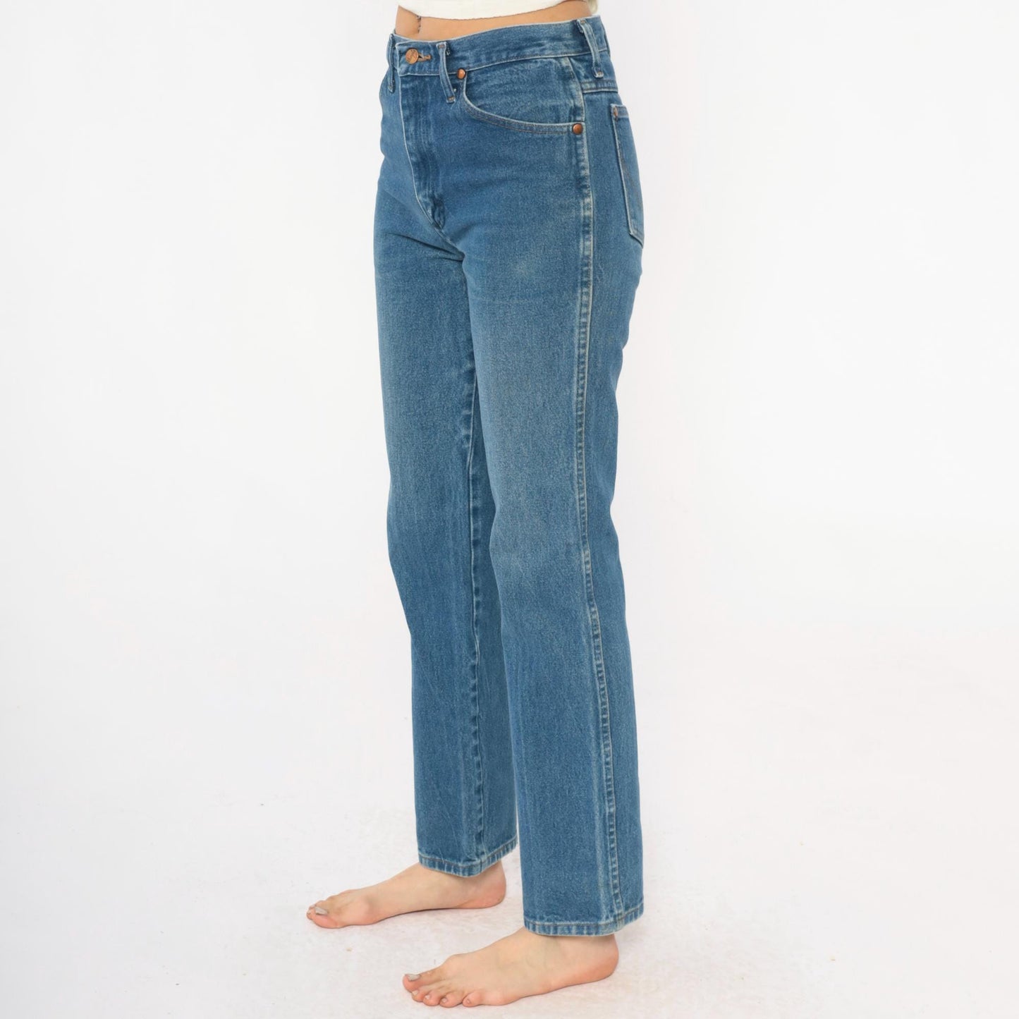 90s Wrangler High Rise Straight Leg Jeans Light Blue Denim 30x32