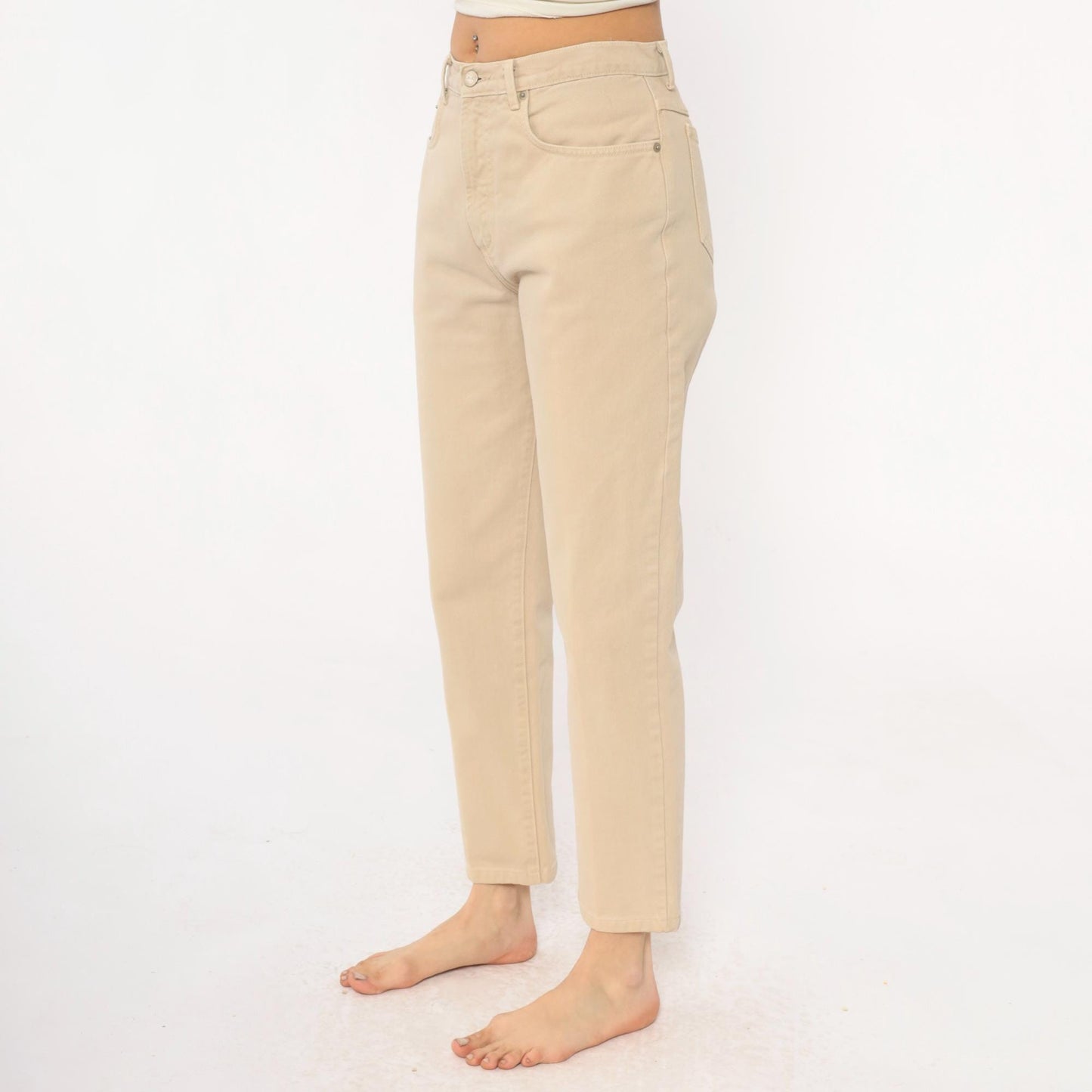 90s Karen Kane Cream High Rise Straight Leg Trousers Medium