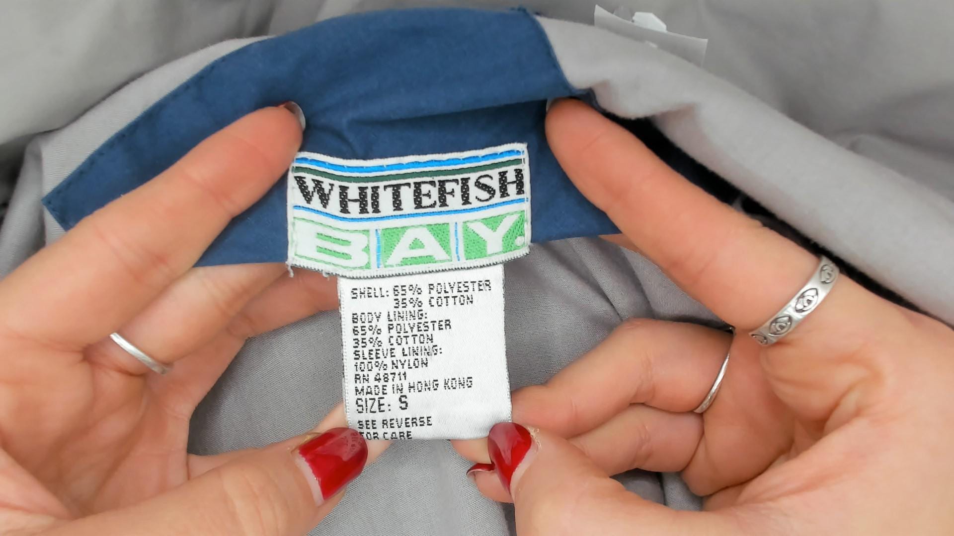80s Whitefish Bay Slate Blue Field Jacket Grey Lined Utility Coat Small S