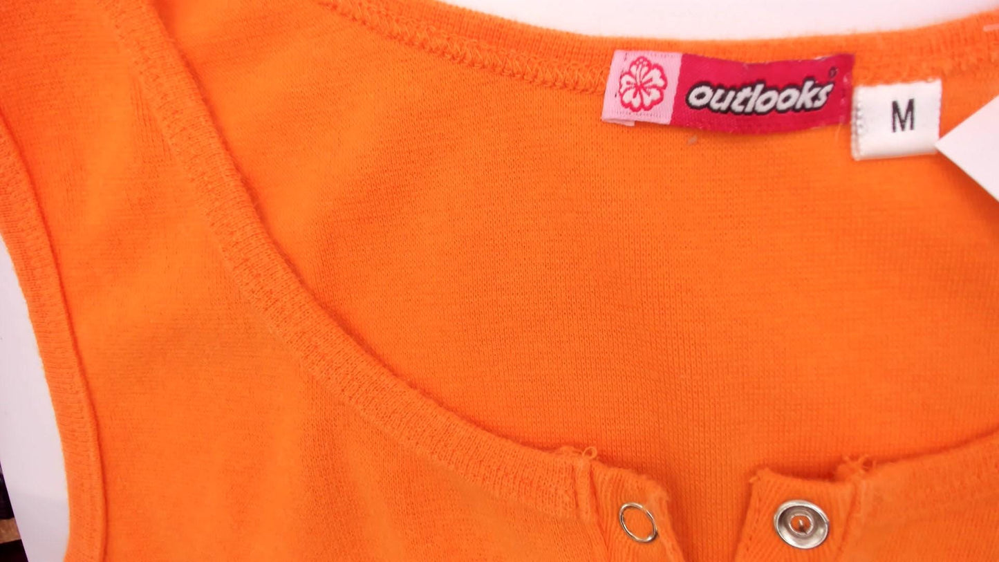 Y2K Orange Ribbed Crop Tank Top Button Front Lettuce Edge Medium M