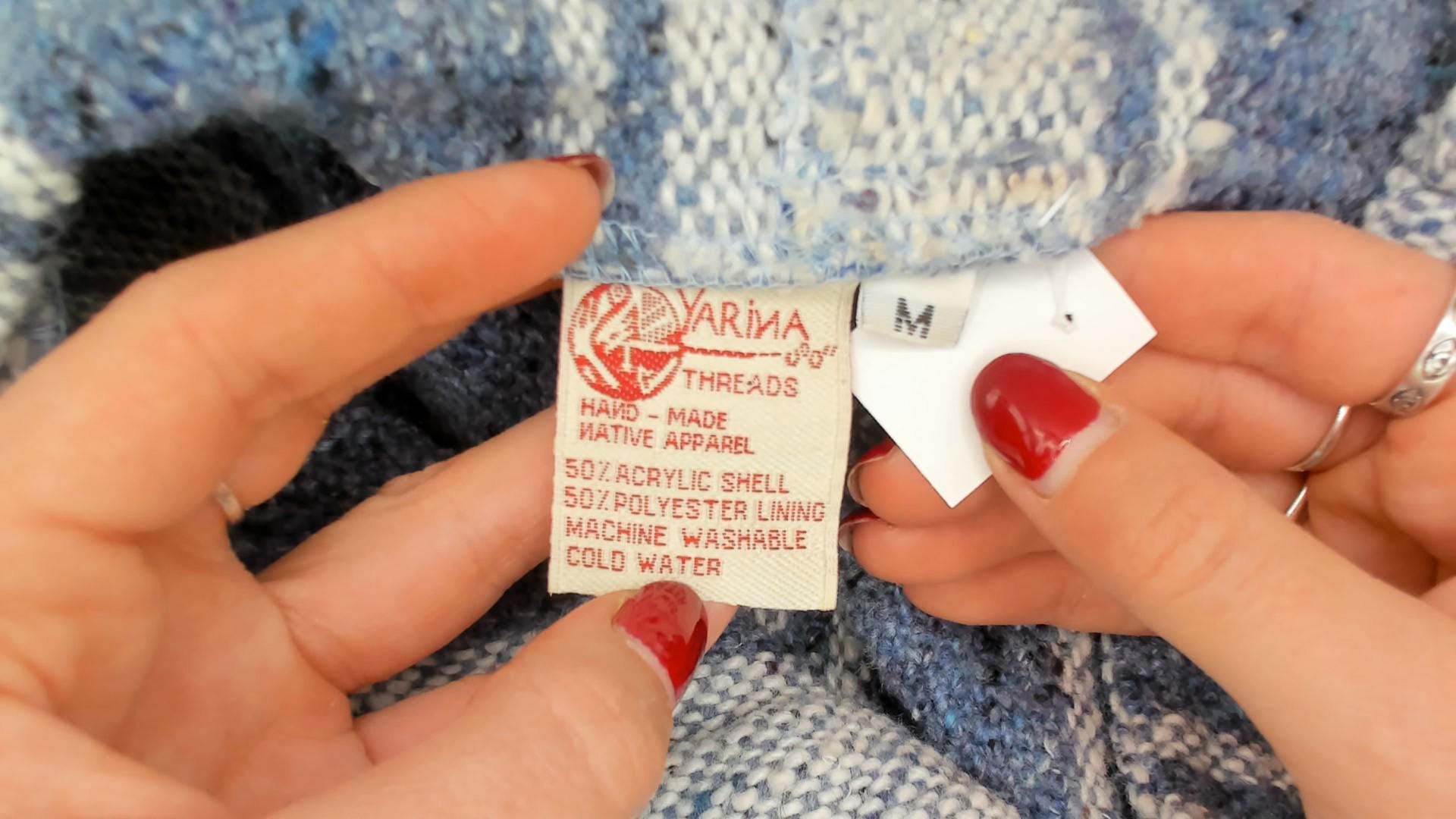 2000s Yarina Threads Blue Striped Baja Hoodie Woven Pullover Medium M