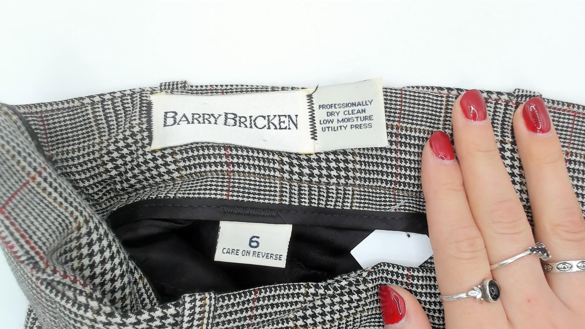 80s Barry Bricken Wool Plaid High-Waisted Trousers Grey Small S