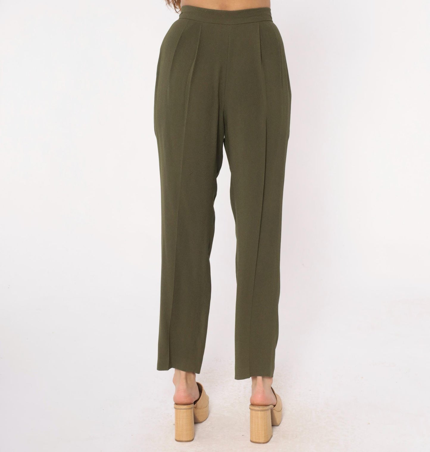 90s Zelda Olive Green High-Waisted Pleated Trousers Small S