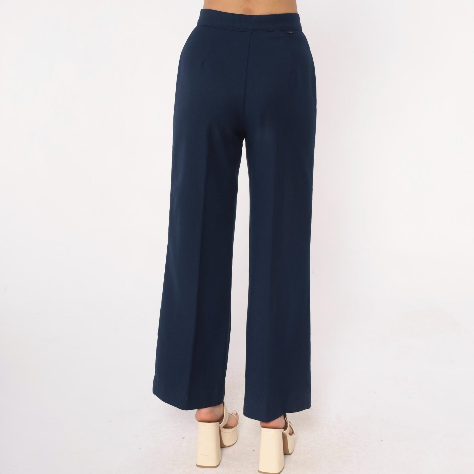 70s Levi Strauss High-Waisted Wide-Leg Navy Trousers Small