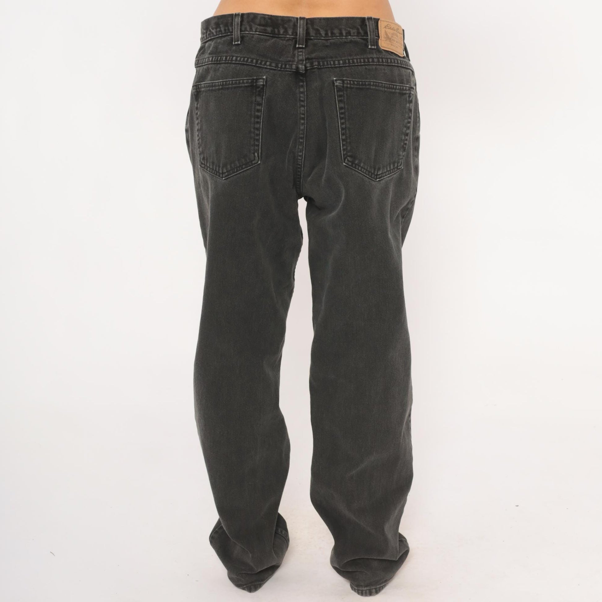90s Eddie Bauer Faded Black Denim Jeans Straight Leg Relaxed Fit 38x34