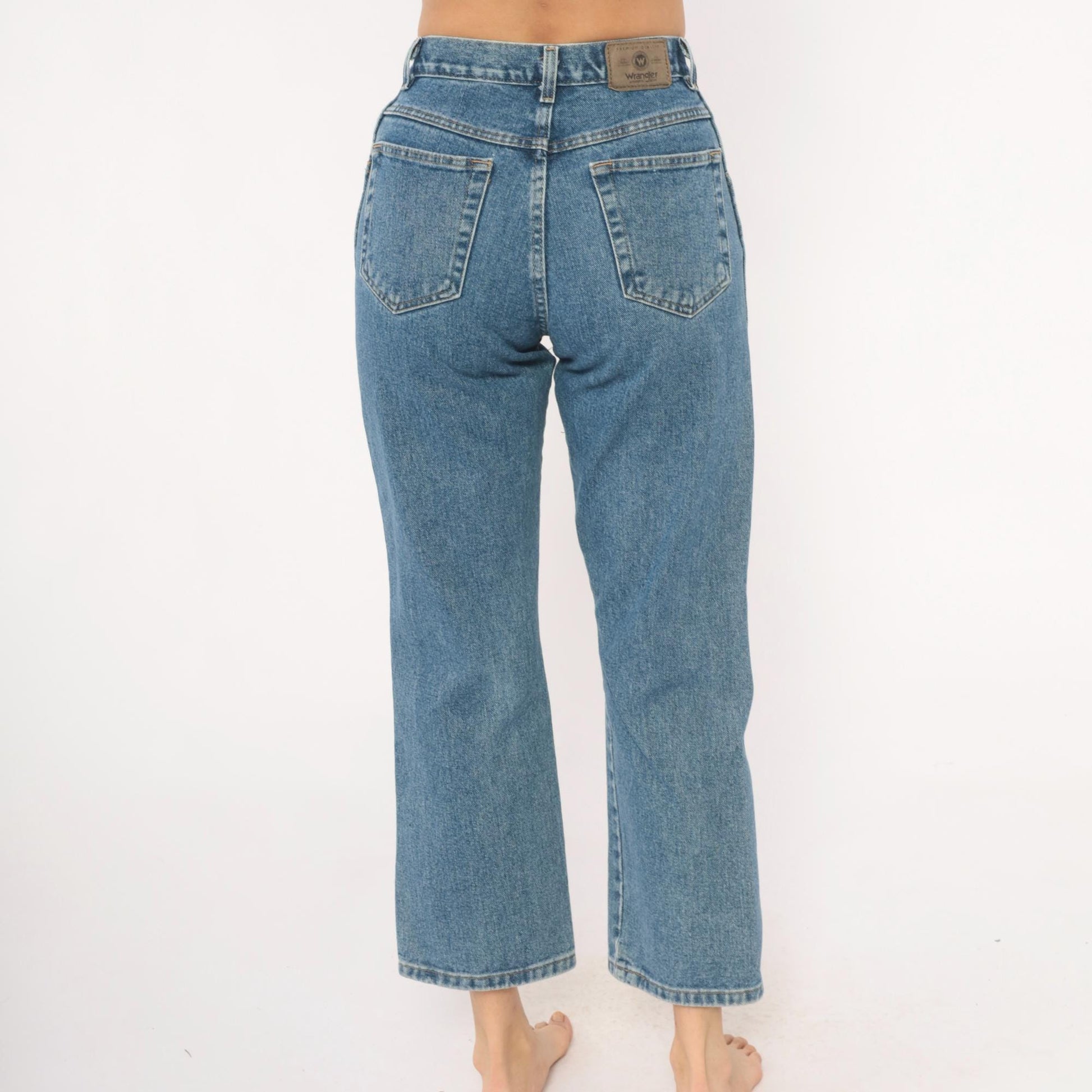 Wrangler Cropped High Rise Straight Leg Jeans Medium Stonewash Blue 00s