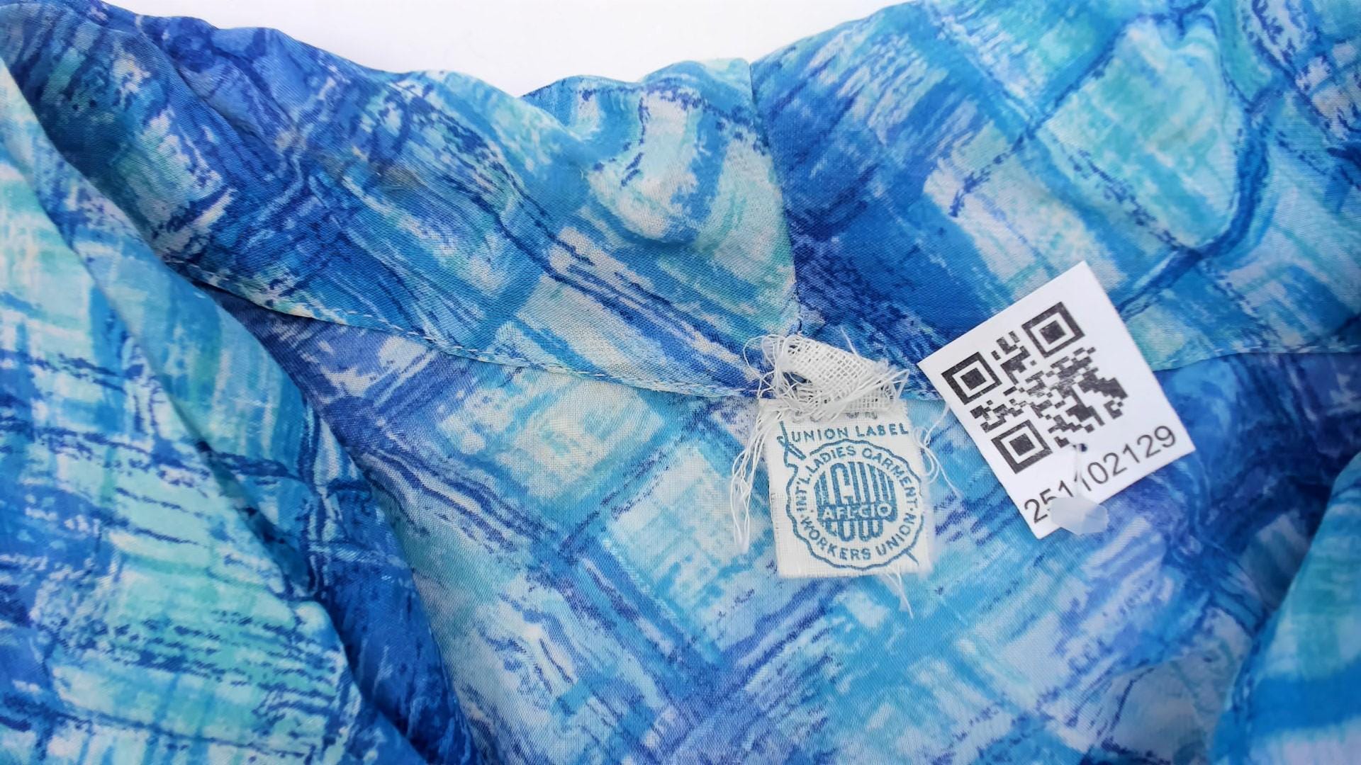 60s Blue Crosshatch Plaid Button-Front Shirtdress Short Sleeve Cotton Large L