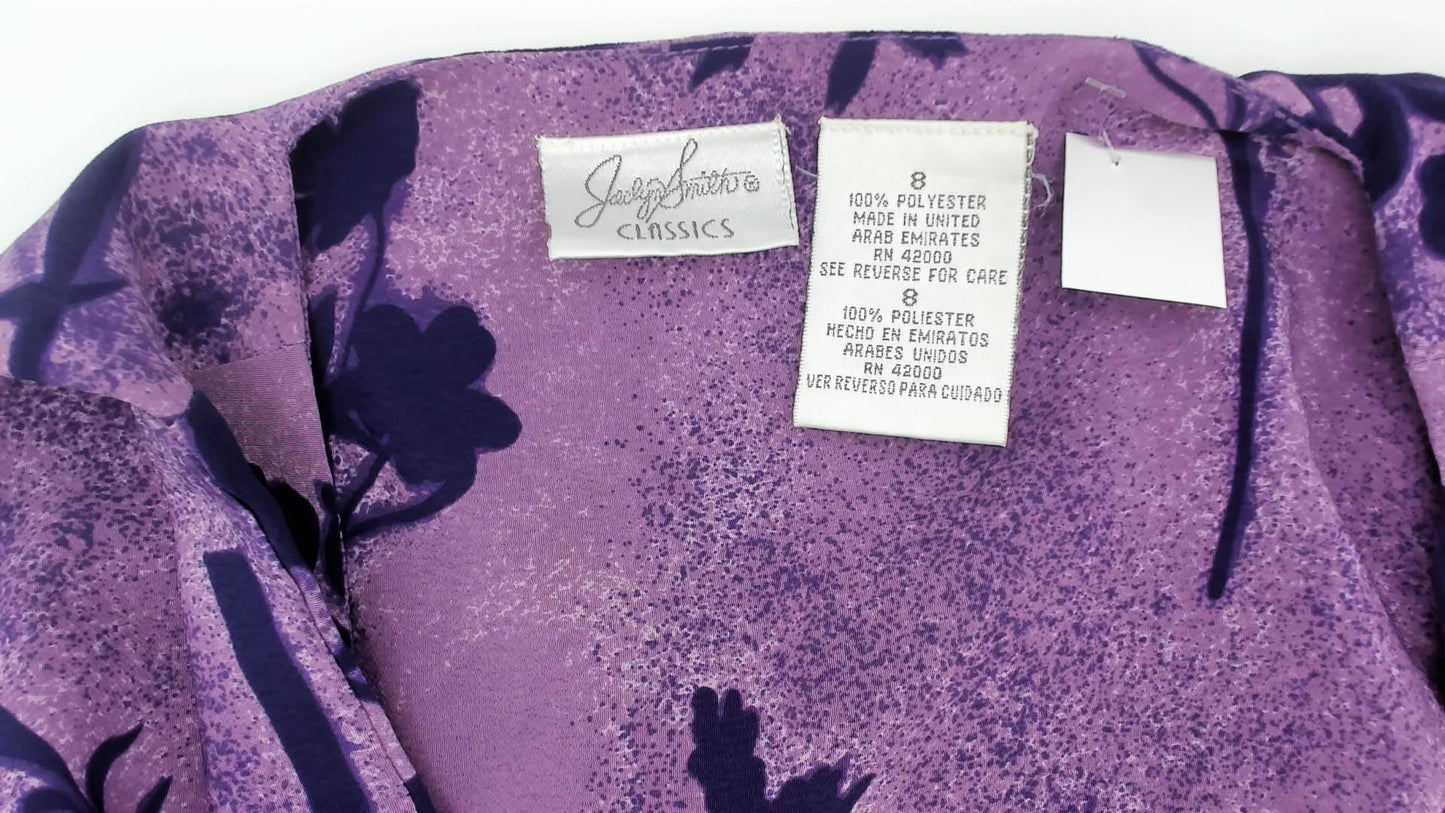 90s Jaclyn Smith Purple Floral Maxi Dress Square Neck Sleeveless Small S
