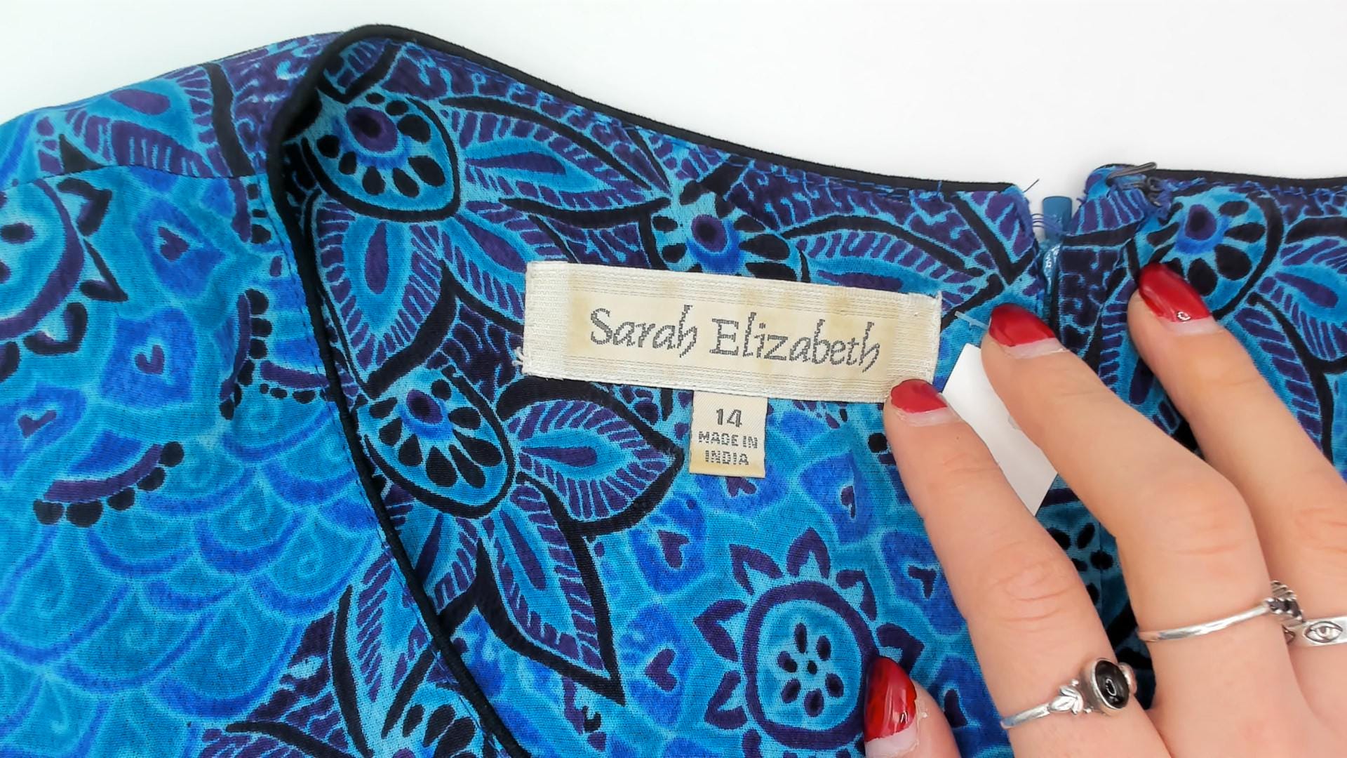 90s Sarah Elizabeth Batik Floral Maxi Dress Teal Navy Scoop Neck Tank Extra Large XL