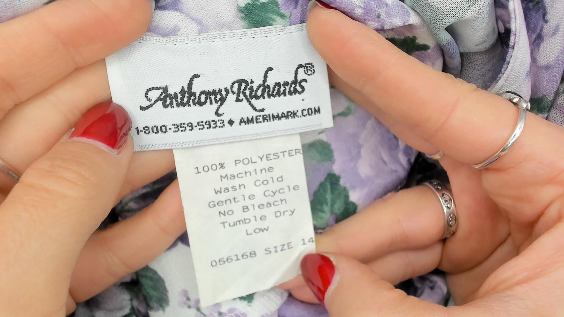 80s Anthony Richards Floral Midi Dress Purple Lavender Rose Puff Sleeve Large L