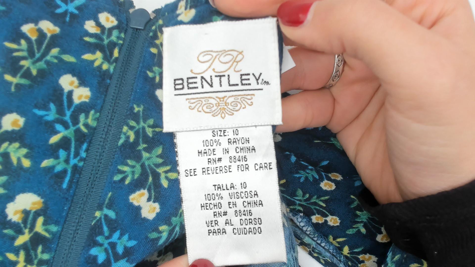 90s TR Bentley Floral Midi Dress Teal Sleeveless Scoop Neck Medium M