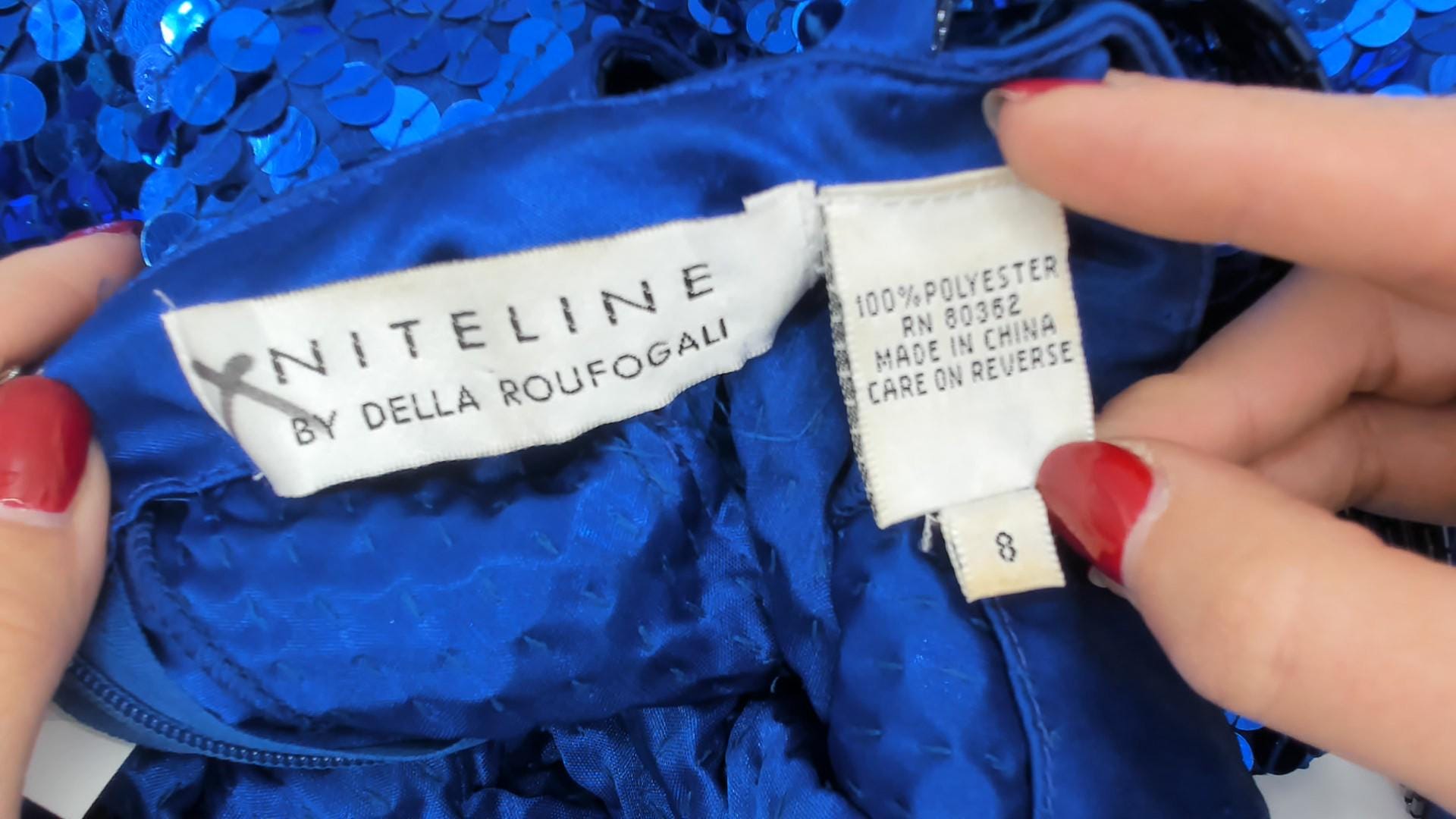 80s Niteline Cobalt Sequin Mini Dress Square Neck Double Strap Small S