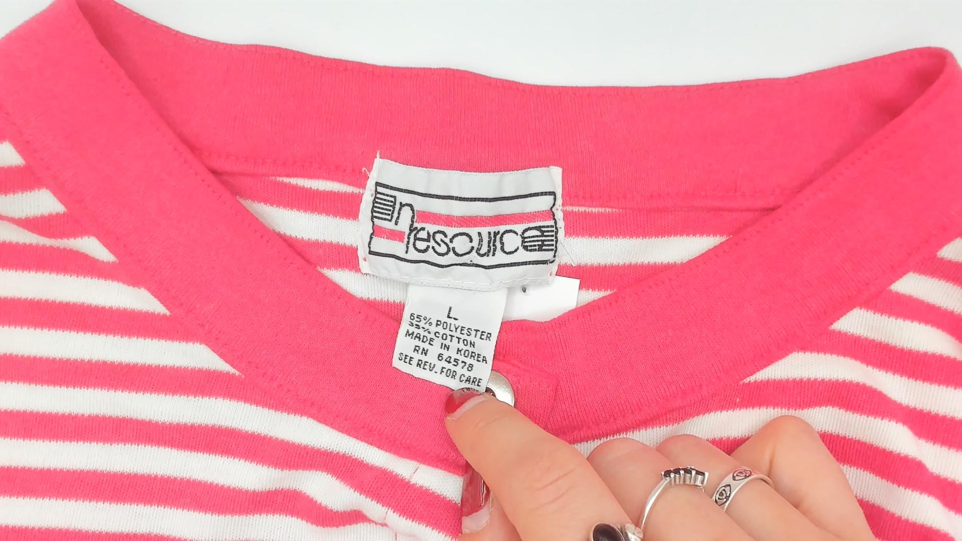 90s N Resource Pink Striped Henley Button Top Chest Pocket Medium