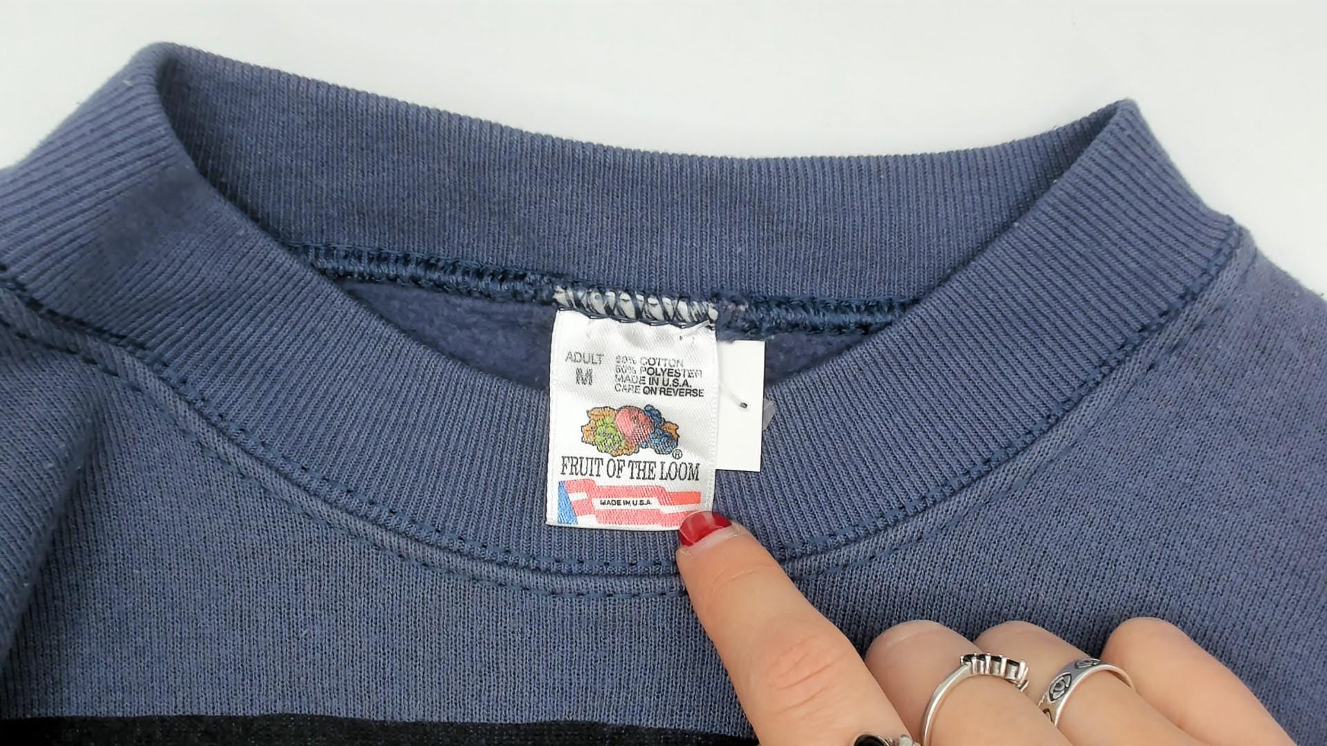 90s Fruit of the Loom Vineyard Crewneck Sweatshirt Slate Blue Graphic Small