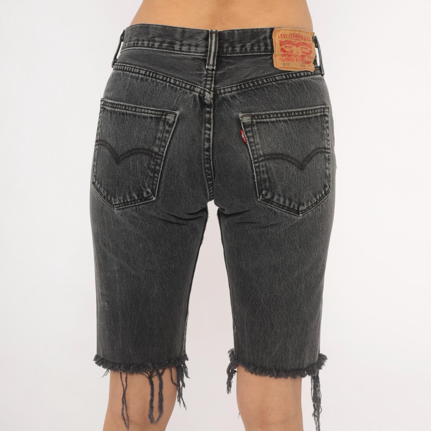 Levis 501 Cutoff Bermuda Shorts Faded Black Denim Raw Hem Small S